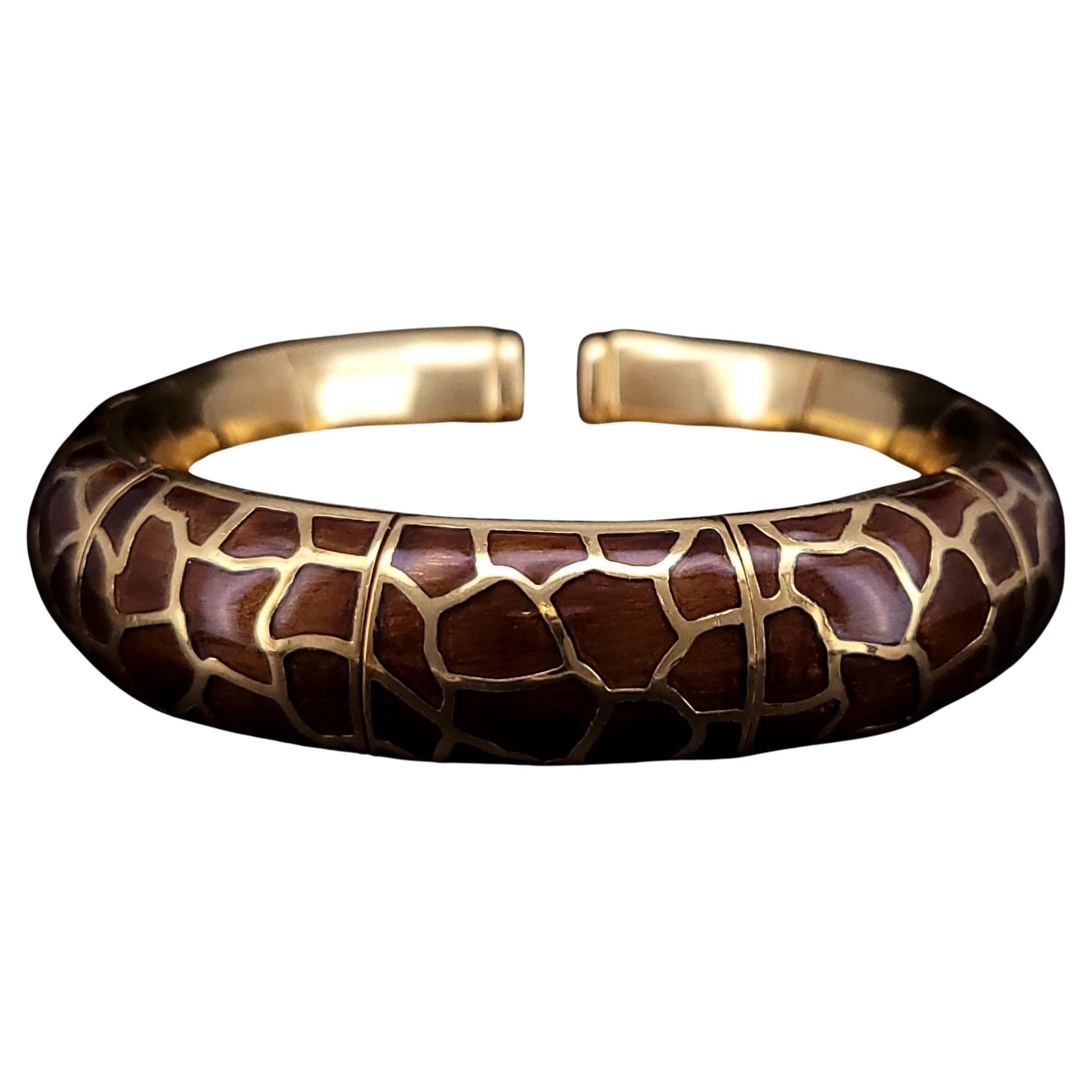 Roberto Legnazzi Italian 18K Yellow Gold Giraffe Enamel Flexible Cuff Bracelet
