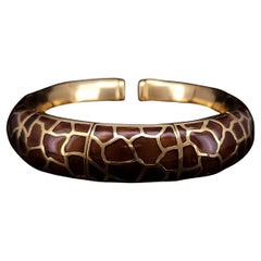 Roberto Legnazzi Italian 18K Yellow Gold Giraffe Enamel Flexible Cuff Bracelet