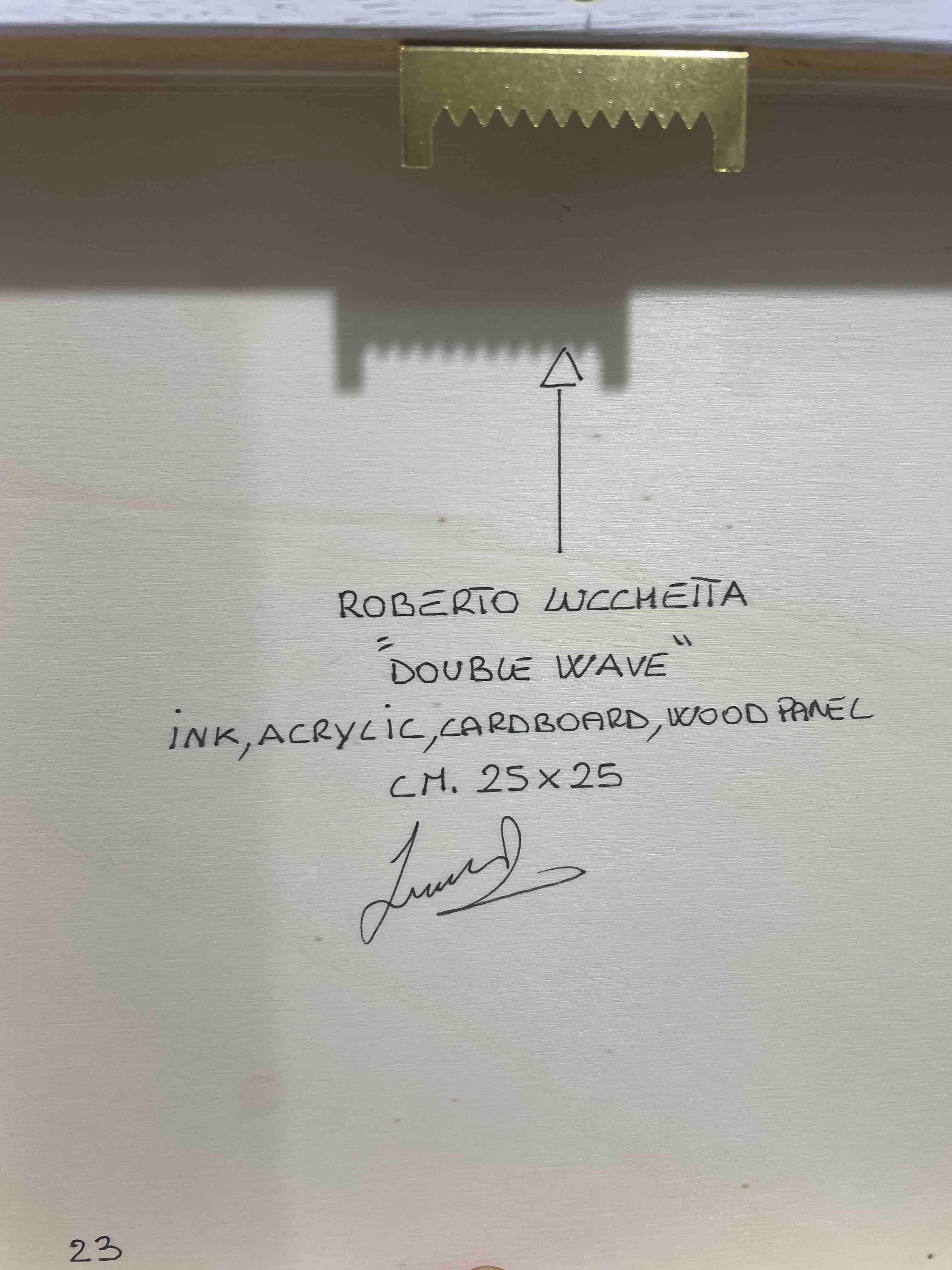Questo pezzo dipinto a mano da Lucchetta fa parte della serie op art in cui riesce a cogliere il movimento con la sua tecnica unica. Lucchetta sta sfidando se stesso. La sua mano precisa e stabile può essere talvolta scambiata per il lavoro di una