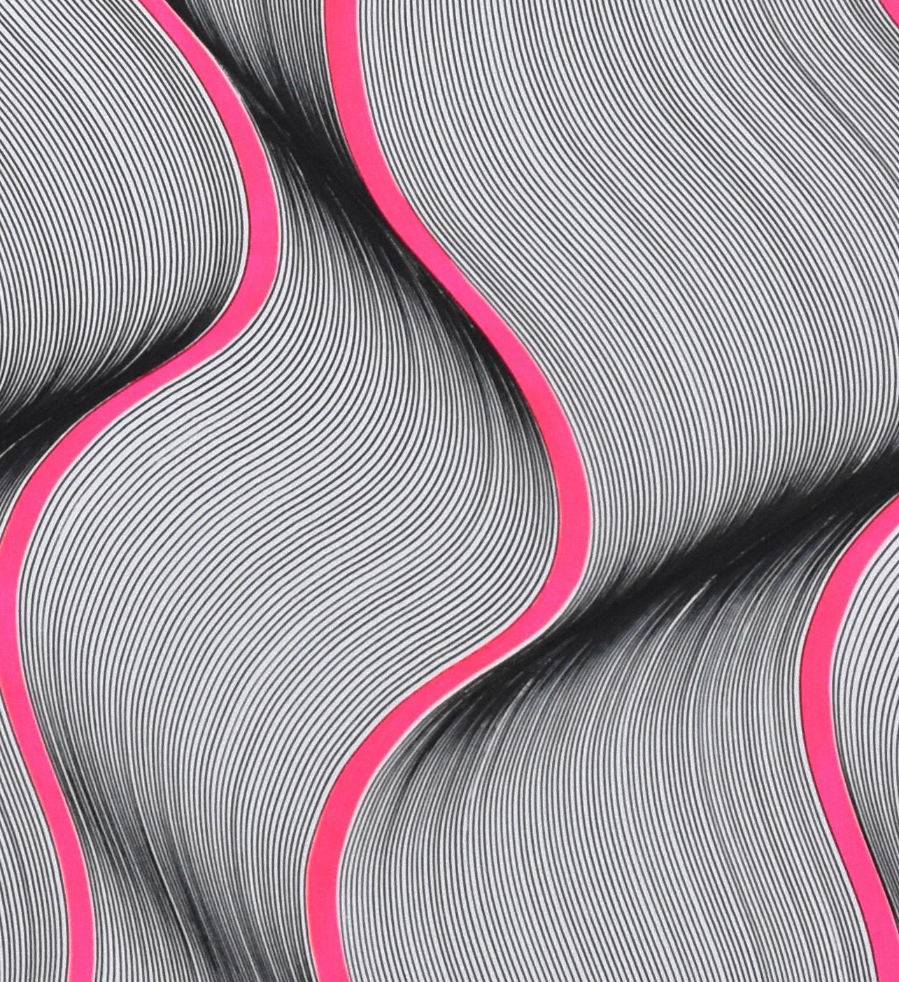 Questo pezzo dipinto a mano da Lucchetta fa parte della serie op art in cui riesce a catturare il movimento con la sua tecnica unica. Lucchetta sta sfidando se stesso. La sua mano precisa e stabile può essere talvolta scambiata per il lavoro di una