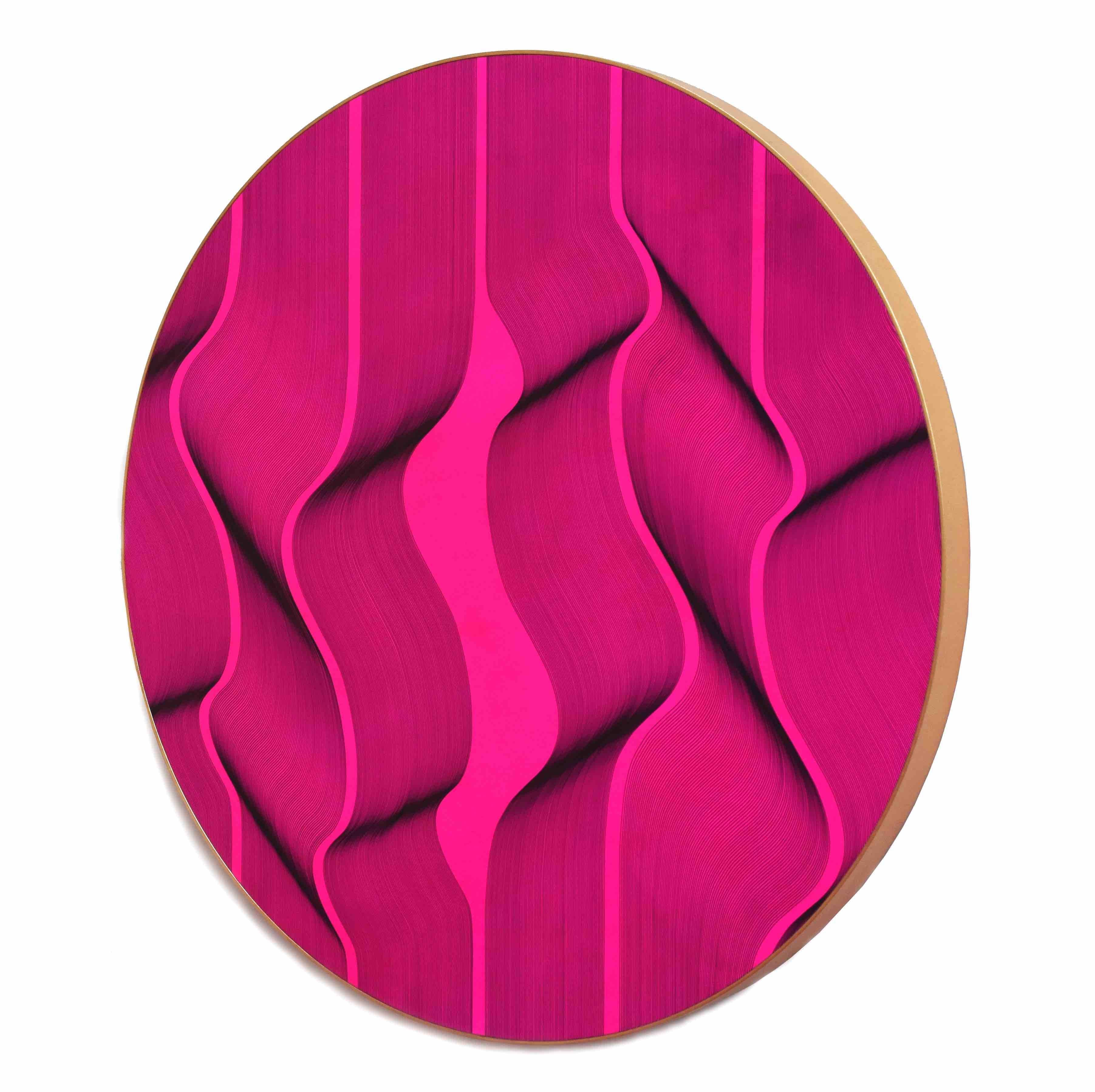 Fluo pink surface - geometric abstract painting - Abstract Geometric Painting by Roberto Lucchetta