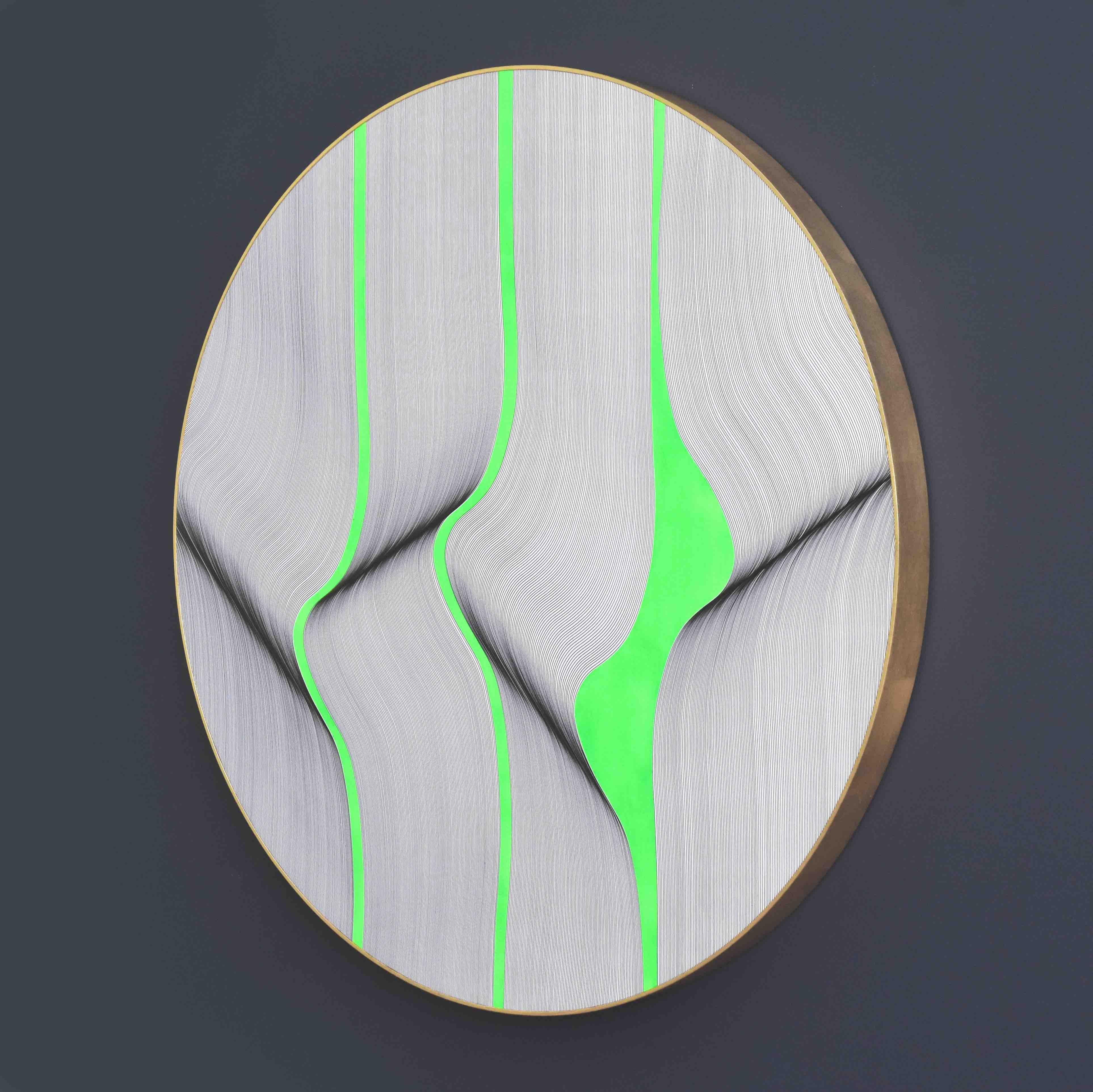 Fluorescent Green 2024 - geometric abstract painting - Painting by Roberto Lucchetta