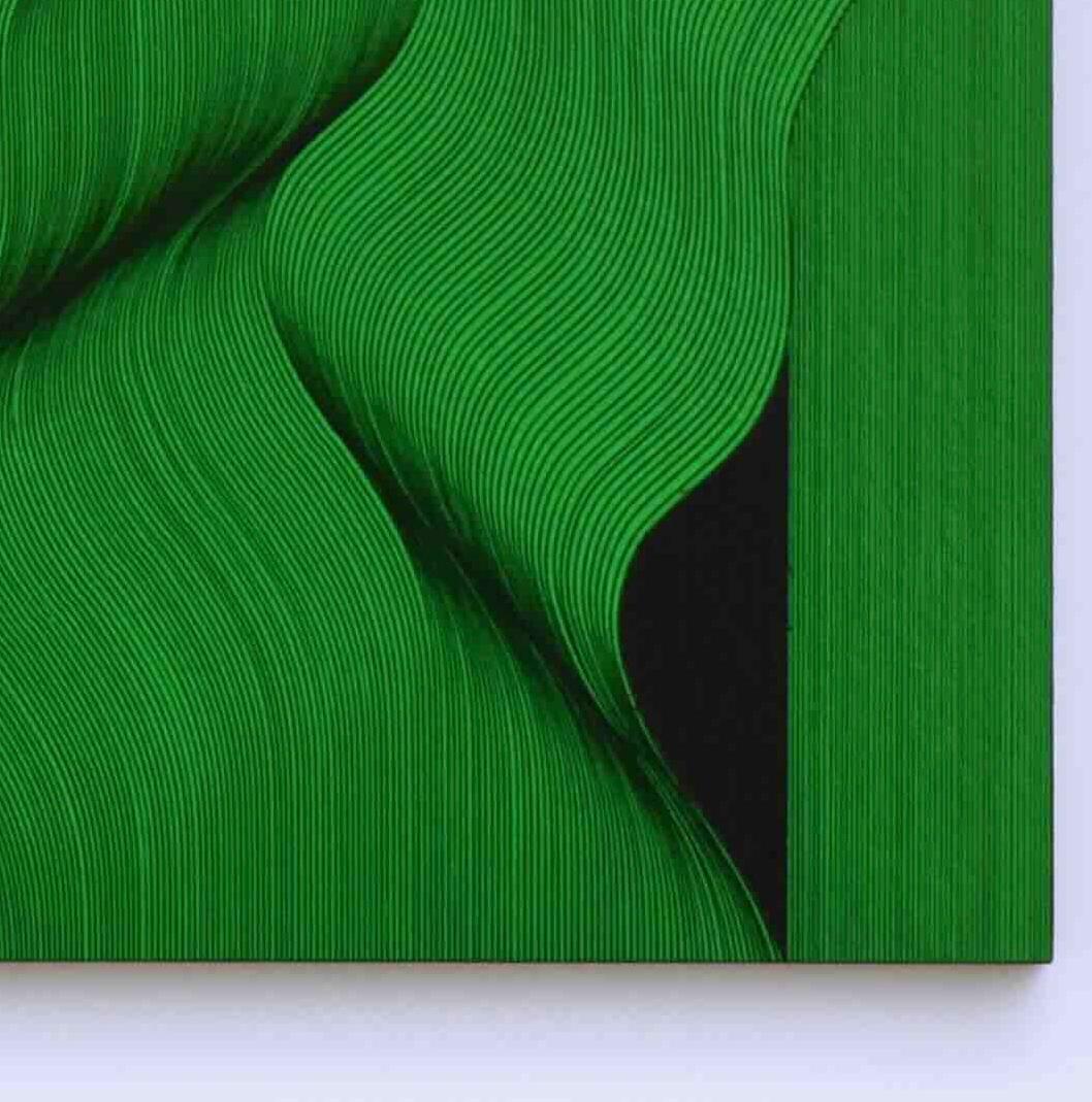 Cette œuvre peinte à la main par Lucchetta fait partie de la série op art, qui lui permet de saisir le mouvement avec sa technique unique. Lucchetta se lance un défi. Sa main précise et stable peut parfois être confondue avec le travail d'une