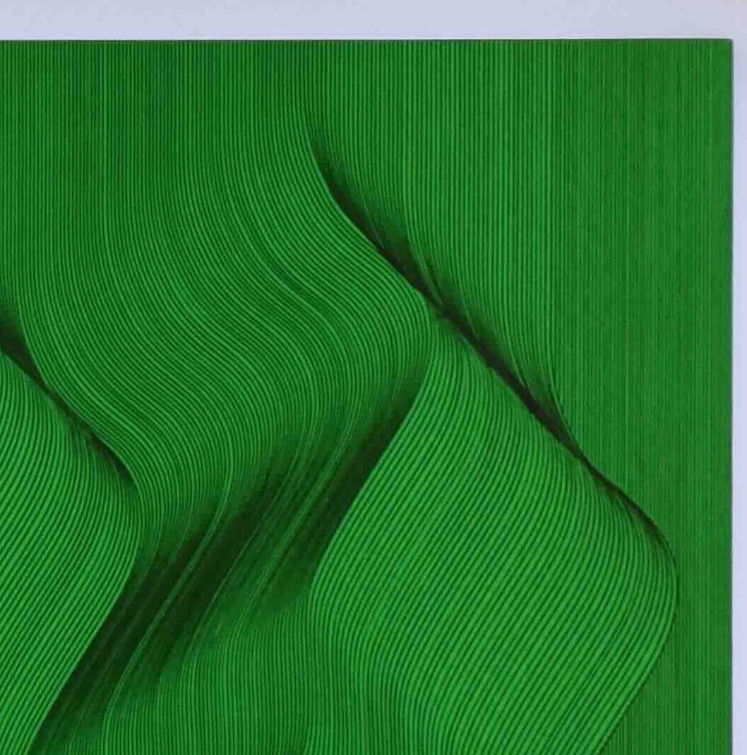 Tissu vert 2024 - peinture géométrique abstraite en vente 1