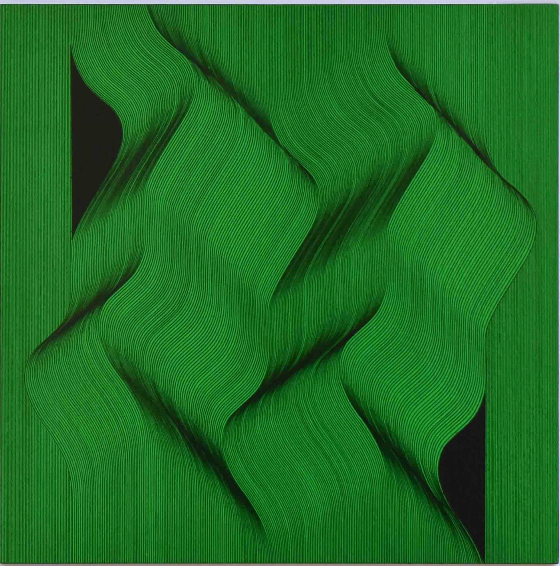 Tissu vert 2024 - peinture géométrique abstraite en vente 3