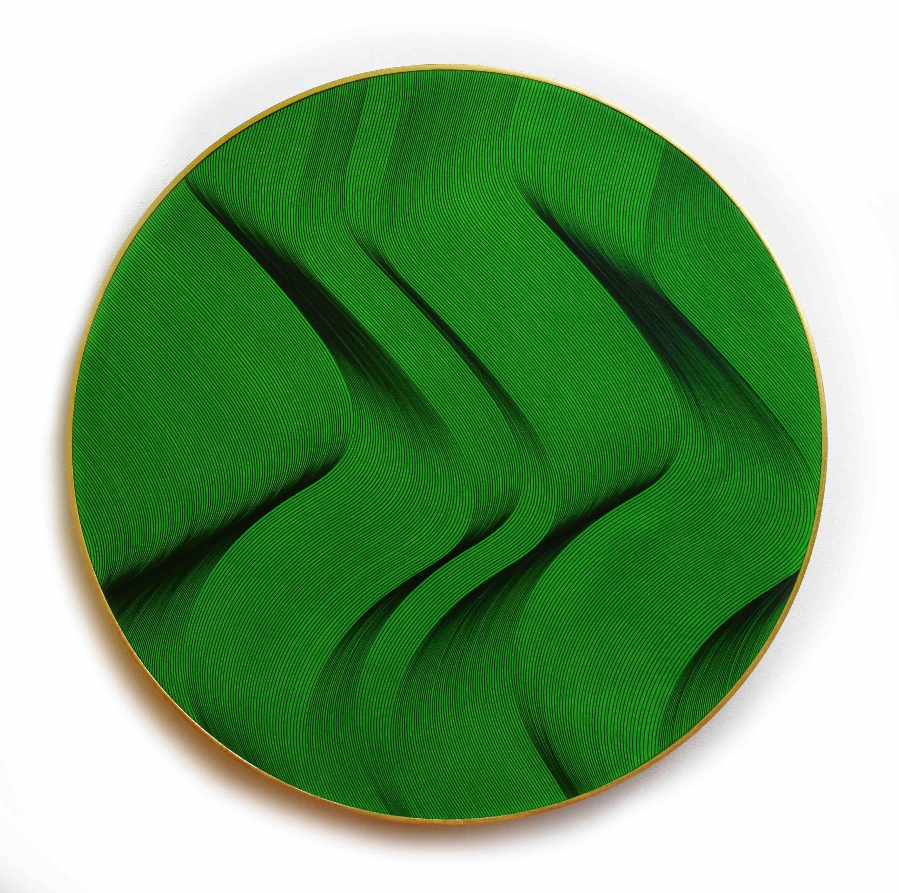 Green waves 2021 - geometric abstract painting - Painting by Roberto Lucchetta