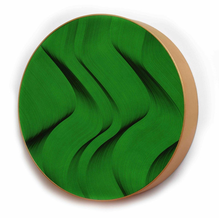 Green waves 2021 - geometric abstract painting - Brown Abstract Painting by Roberto Lucchetta
