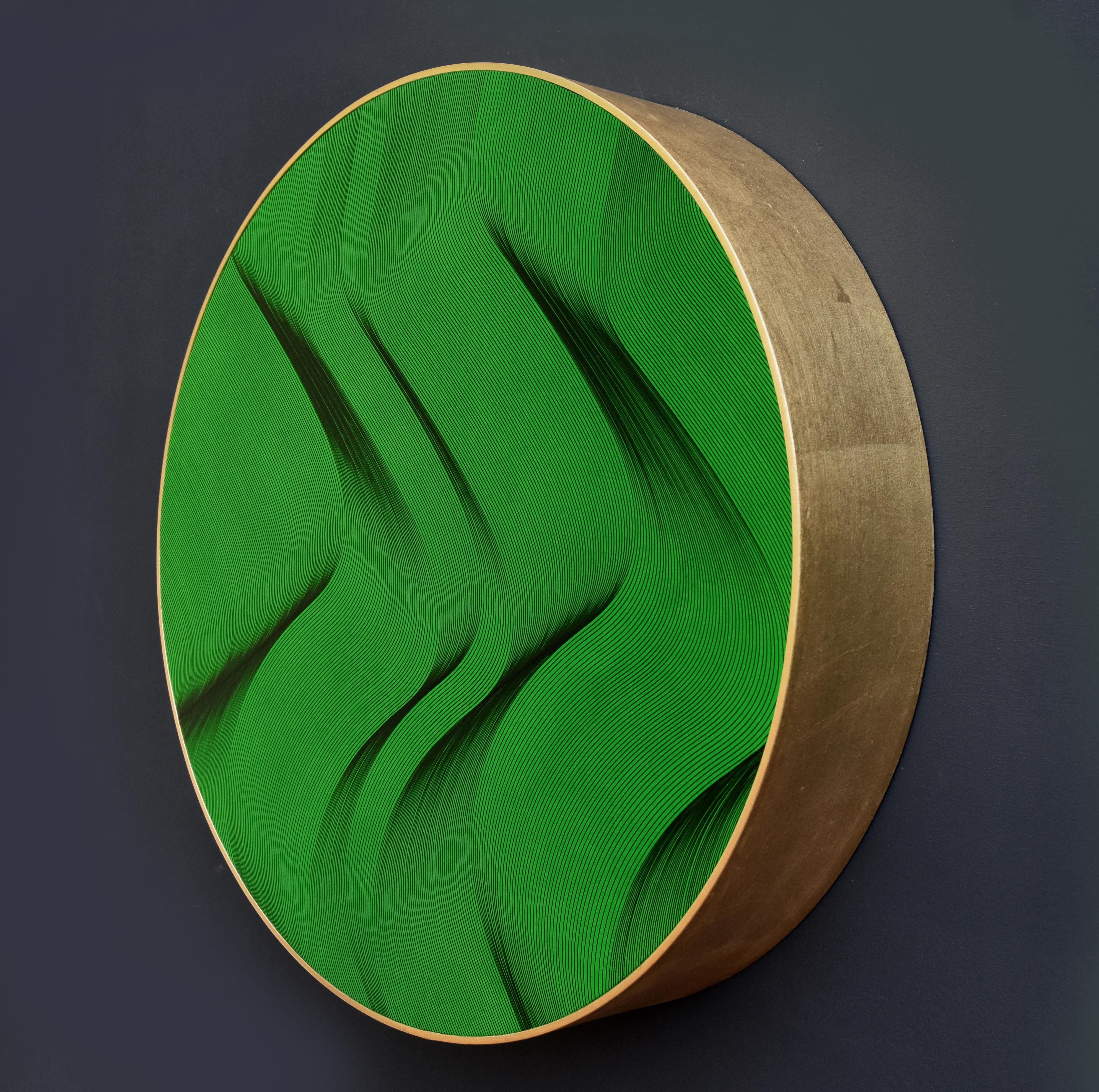 Grüne Wellen 2021 - geometrisches abstraktes Gemälde