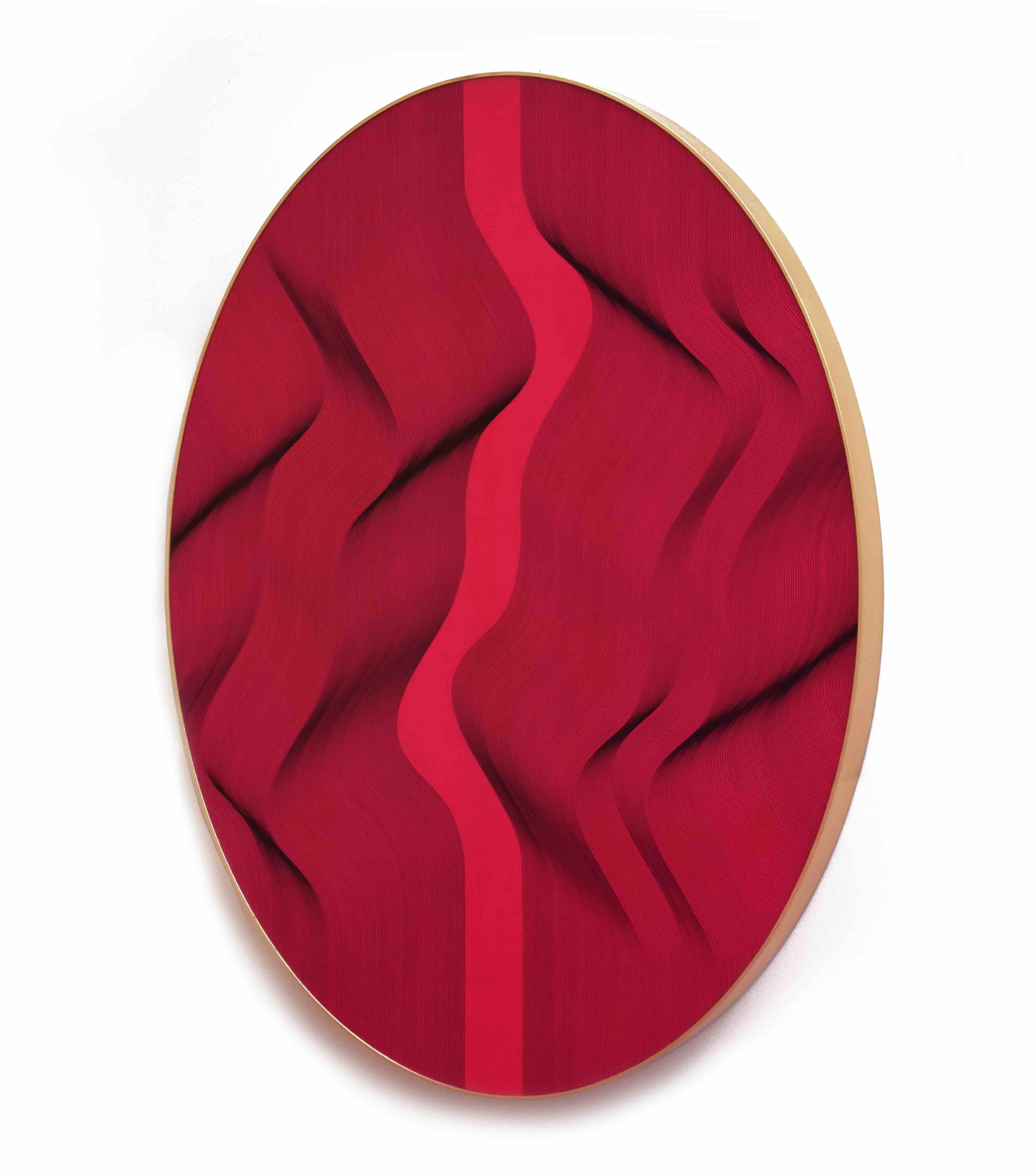 Tableau ovale rouge 2022 - peinture géométrique abstraite - Painting de Roberto Lucchetta