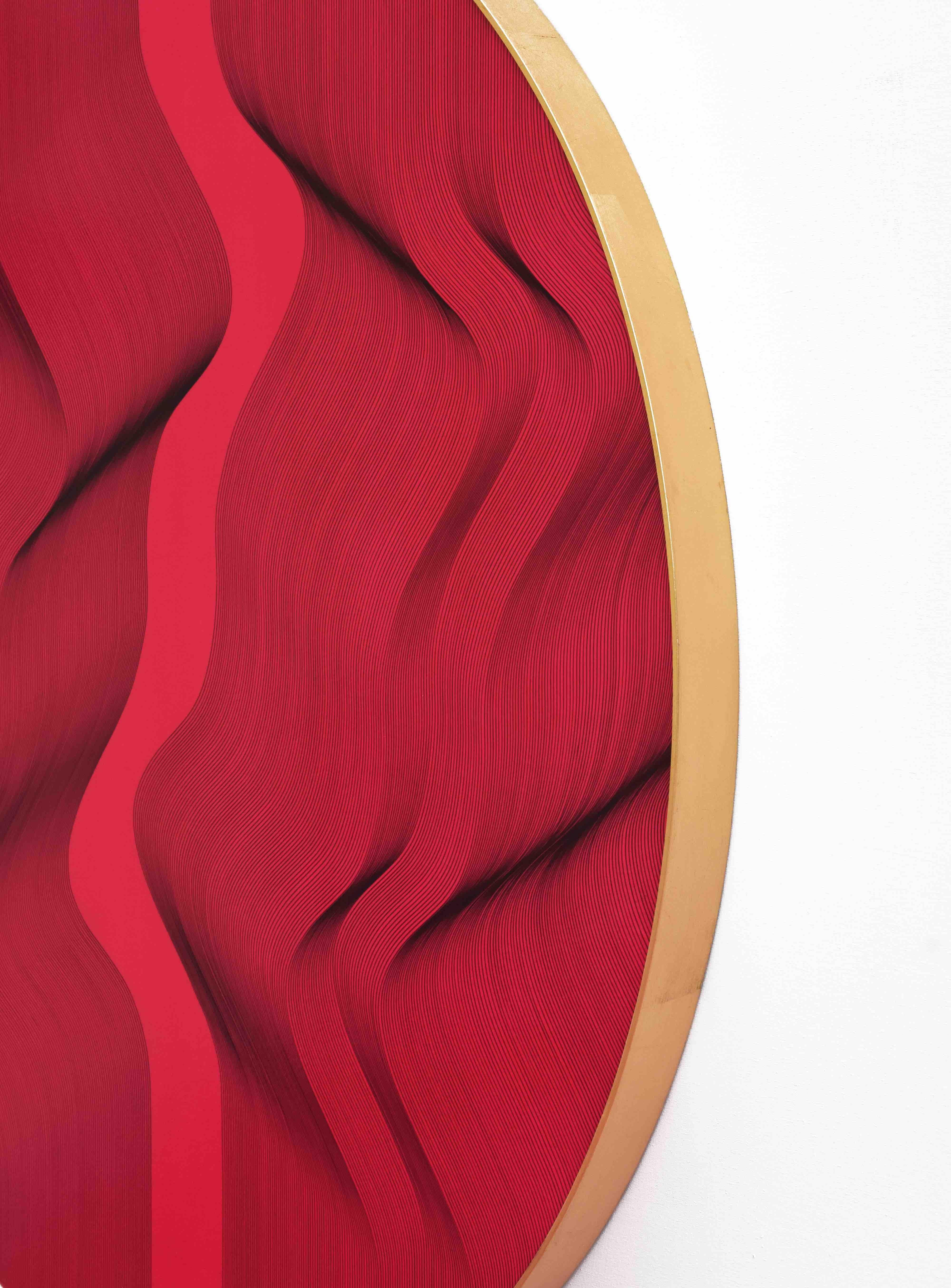 Tableau ovale rouge 2022 - peinture géométrique abstraite - Géométrique abstrait Painting par Roberto Lucchetta