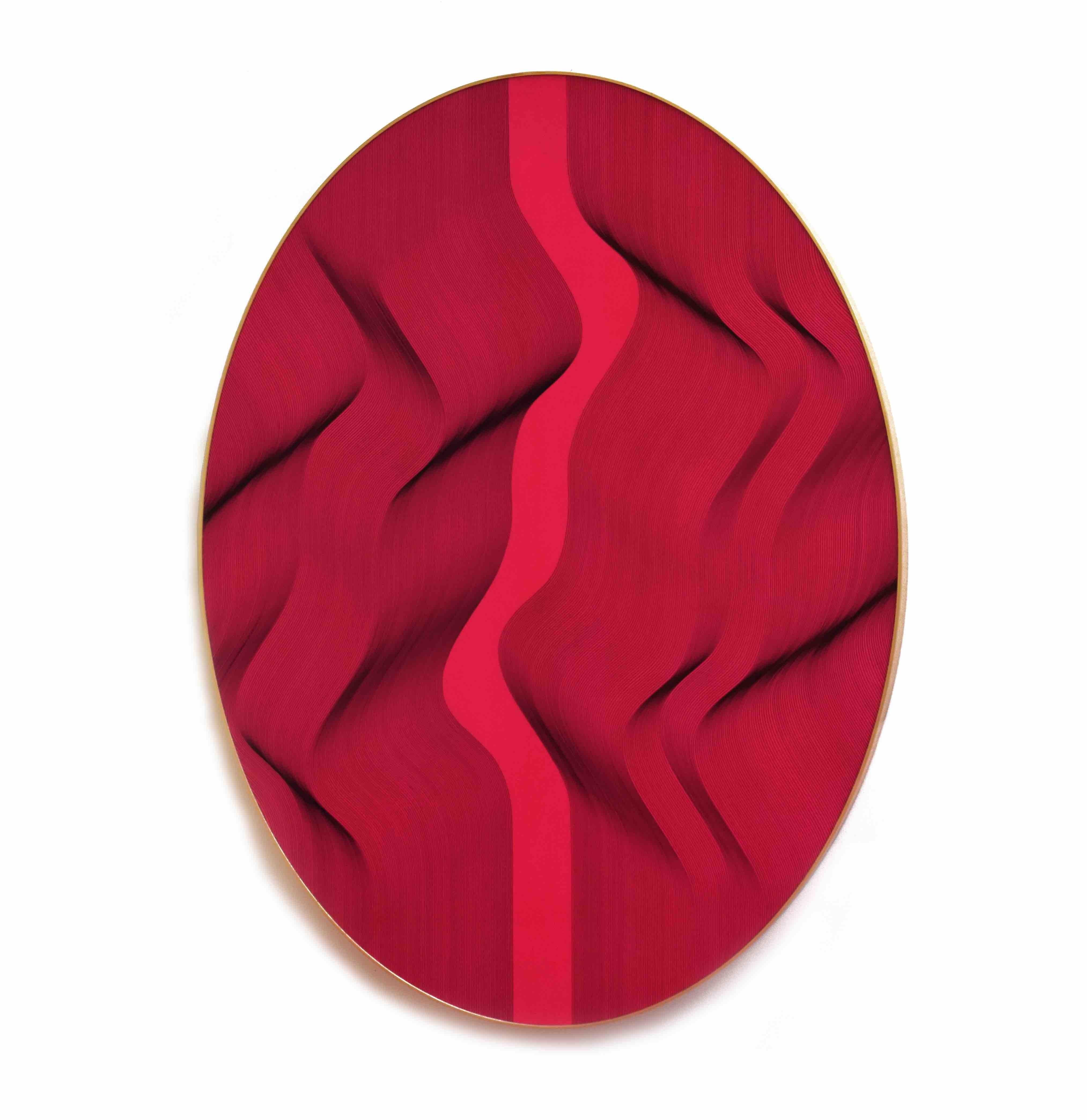 Tableau ovale rouge 2022 - peinture géométrique abstraite - Marron Abstract Painting par Roberto Lucchetta