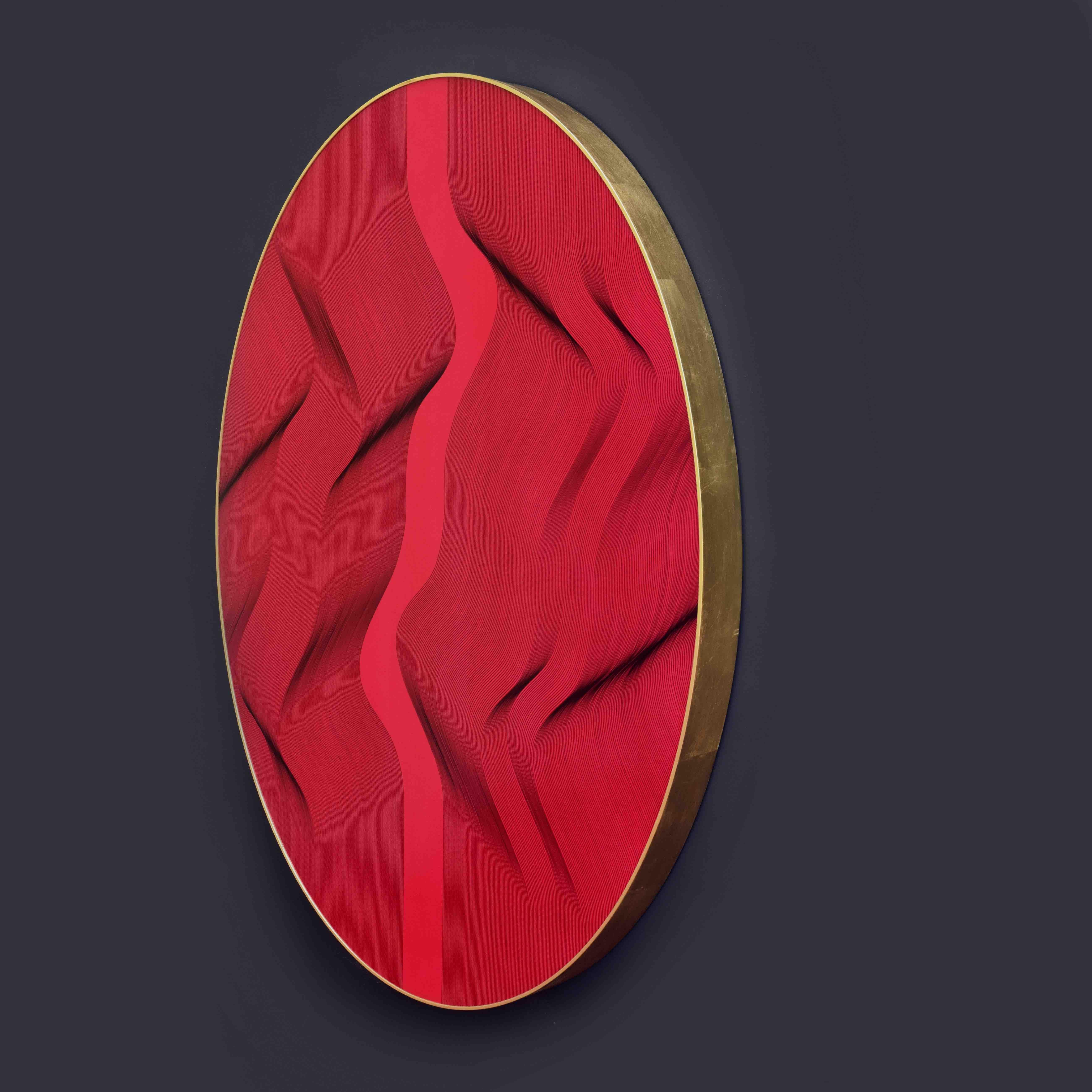 Rotes ovales abstraktes Gemälde 2022 - geometrisches Muster im Angebot 1