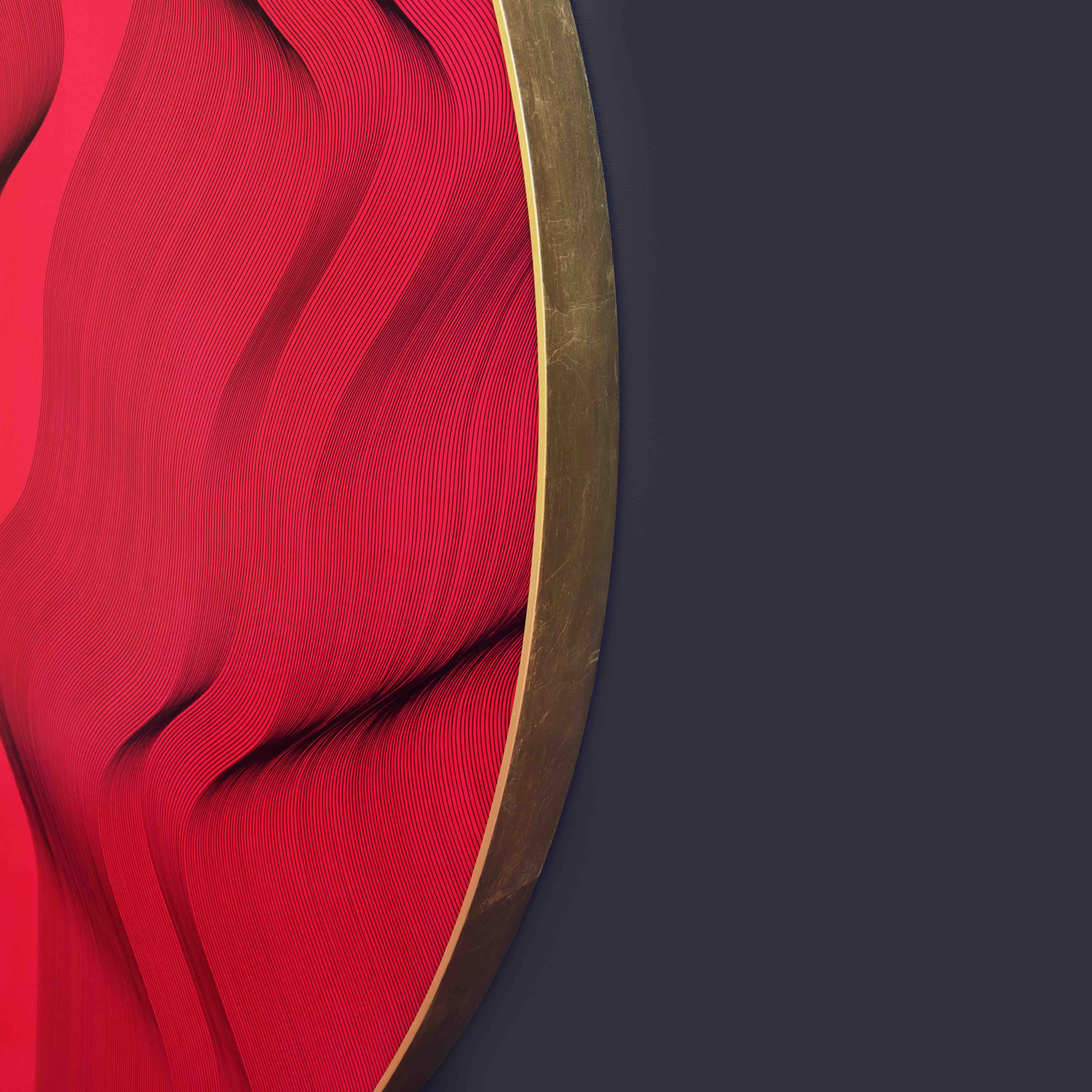 Tableau ovale rouge 2022 - peinture géométrique abstraite en vente 2