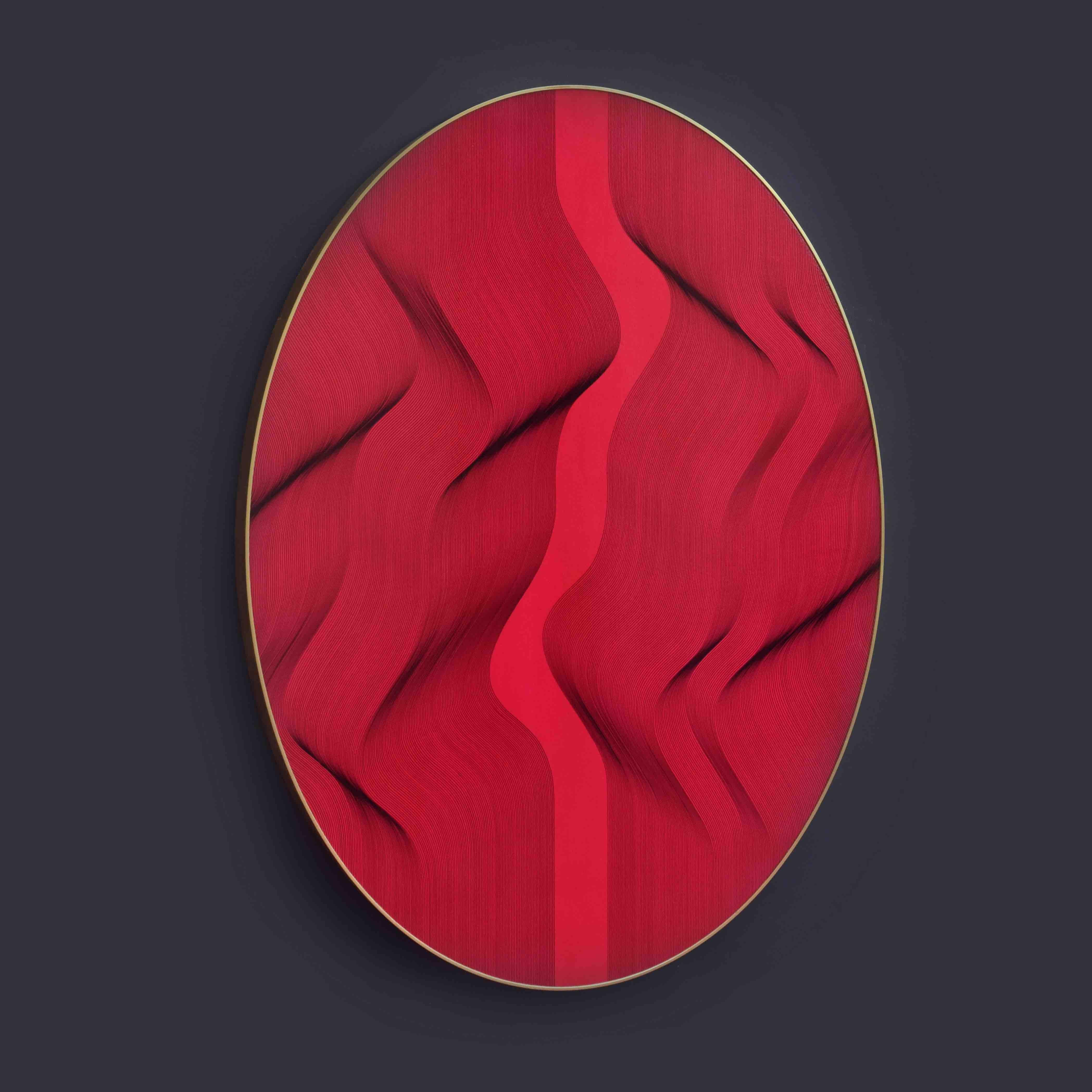 Abstract Painting Roberto Lucchetta - Tableau ovale rouge 2022 - peinture géométrique abstraite