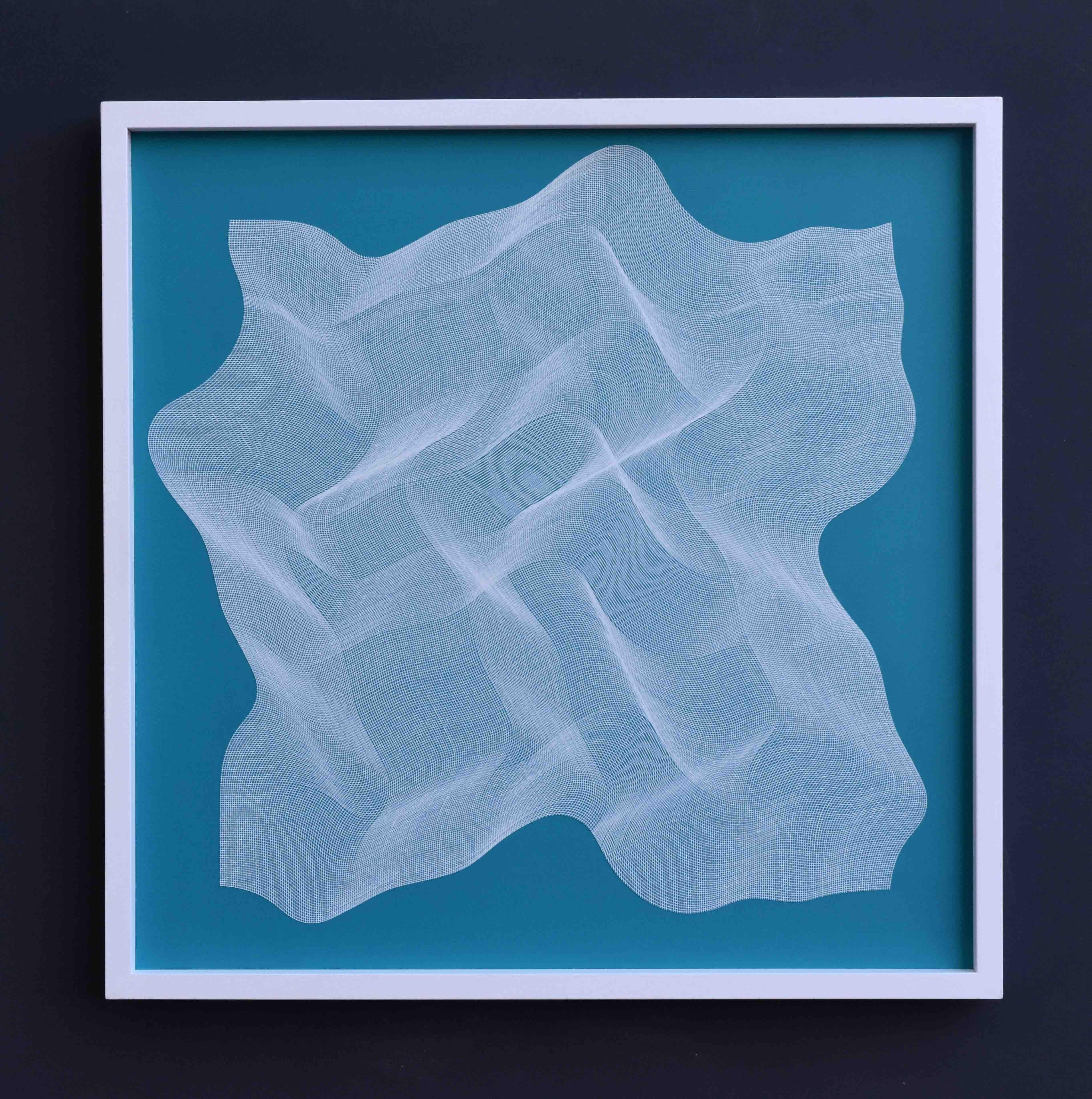 Türkisblaue Oberfläche 2022 – Geometrische Abstraktion (Blau), Abstract Painting, von Roberto Lucchetta