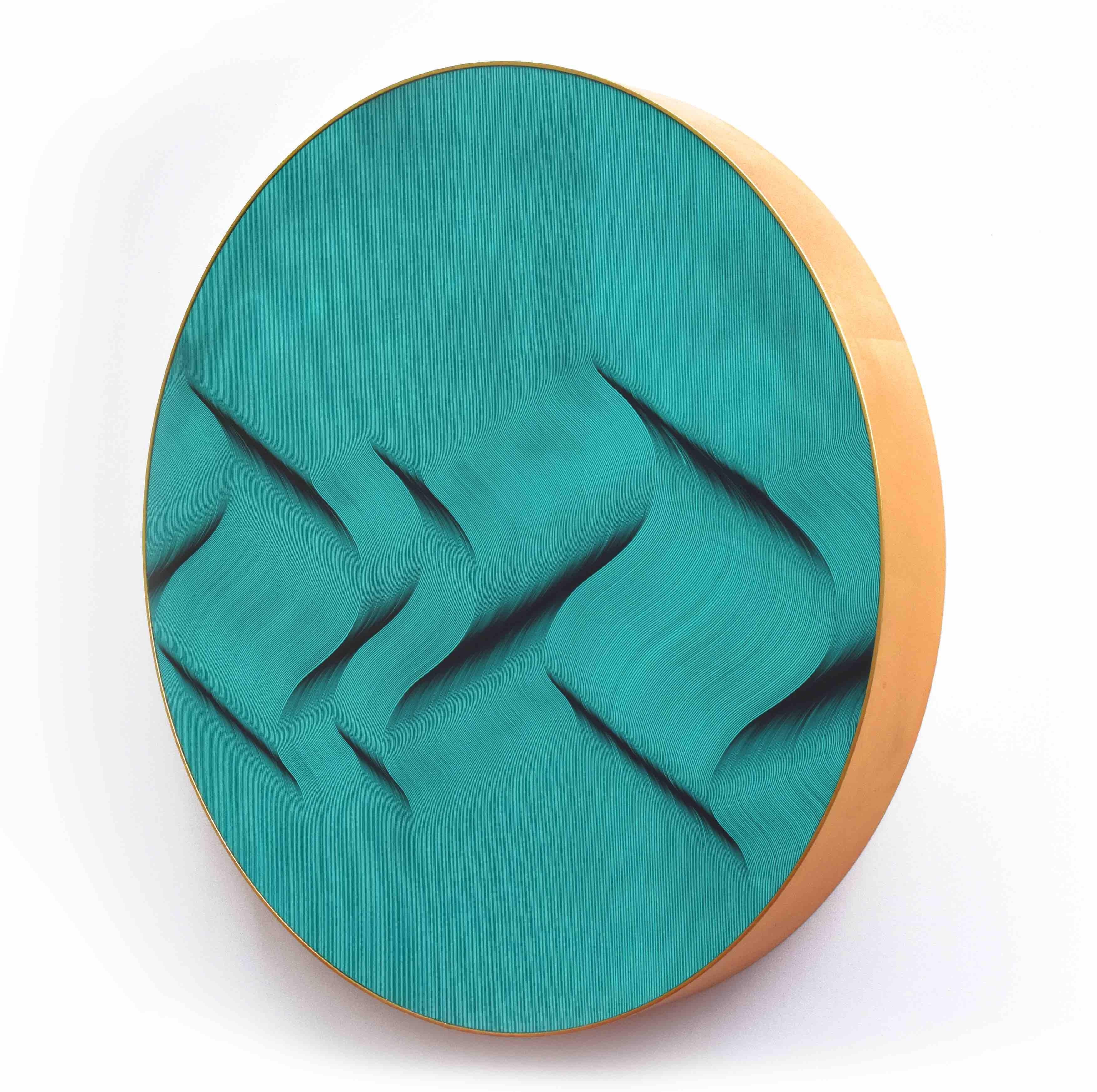 Turquoise wave 2021 - geometric abstract painting - Painting by Roberto Lucchetta