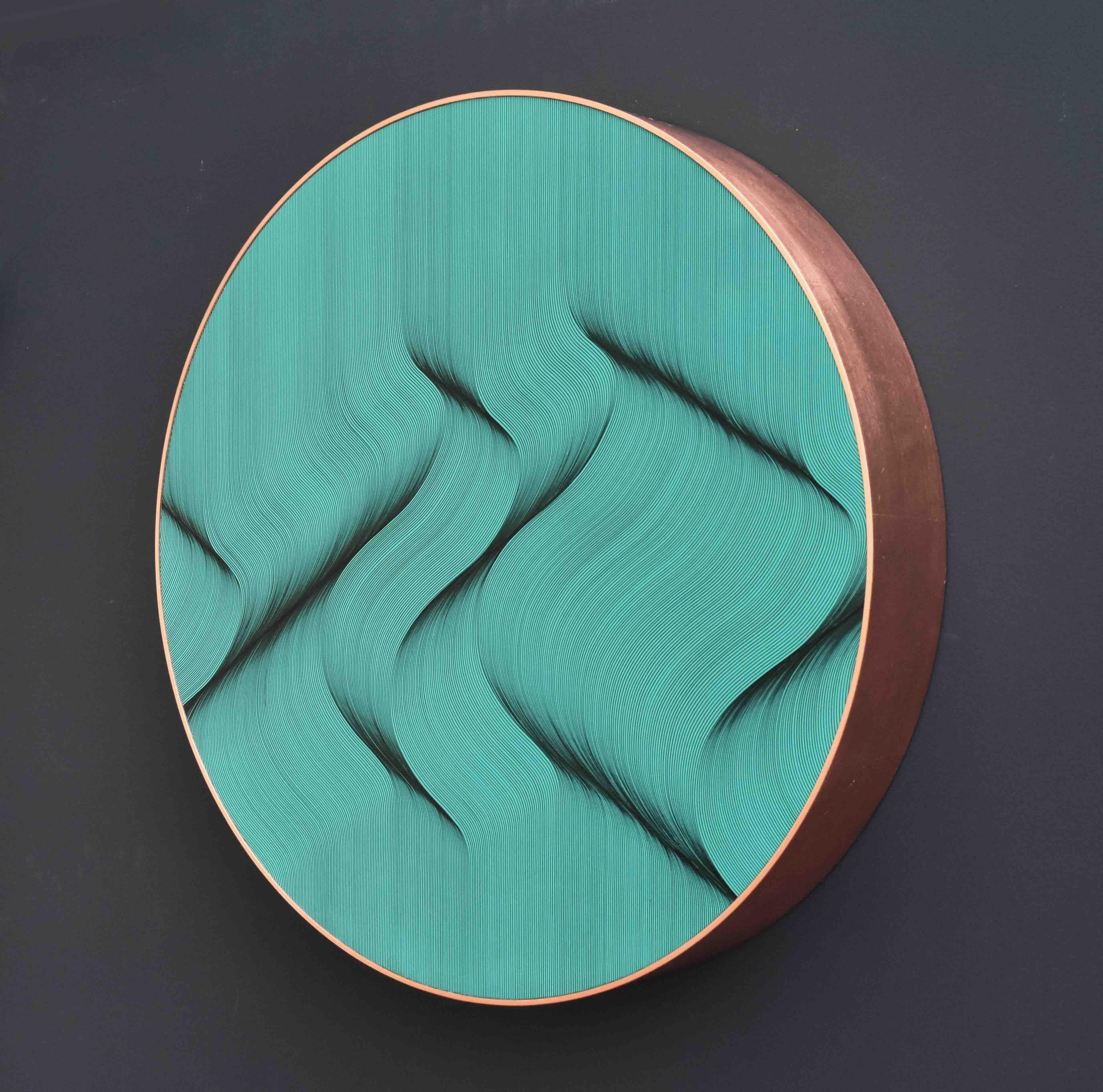 Abstract Painting di Roberto Lucchetta - Onde turchesi 2024 - quadro astratto geometrico