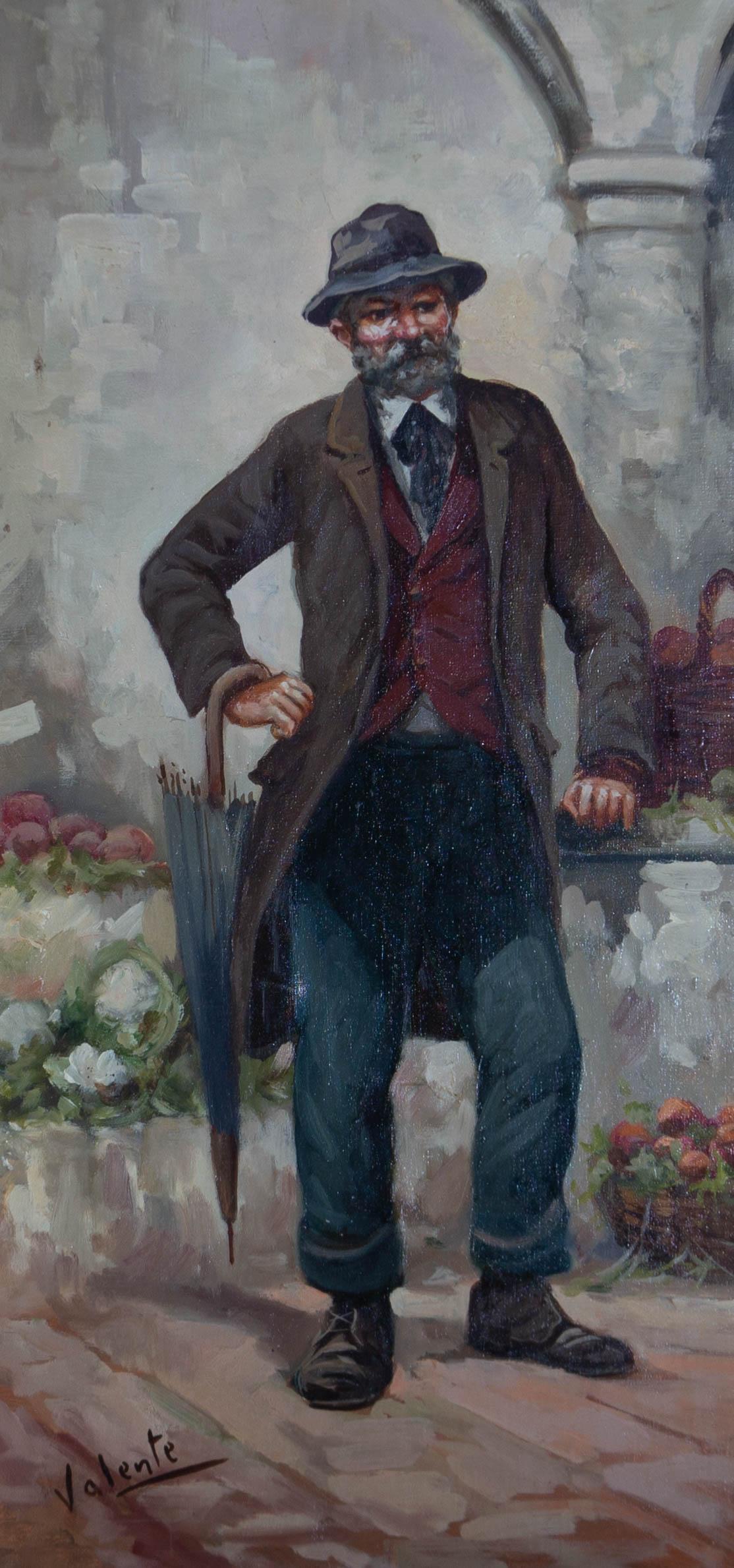 Atrib. Roberto Luigi Valente (n.1926) - Petróleo del siglo XX, comerciante de mercado