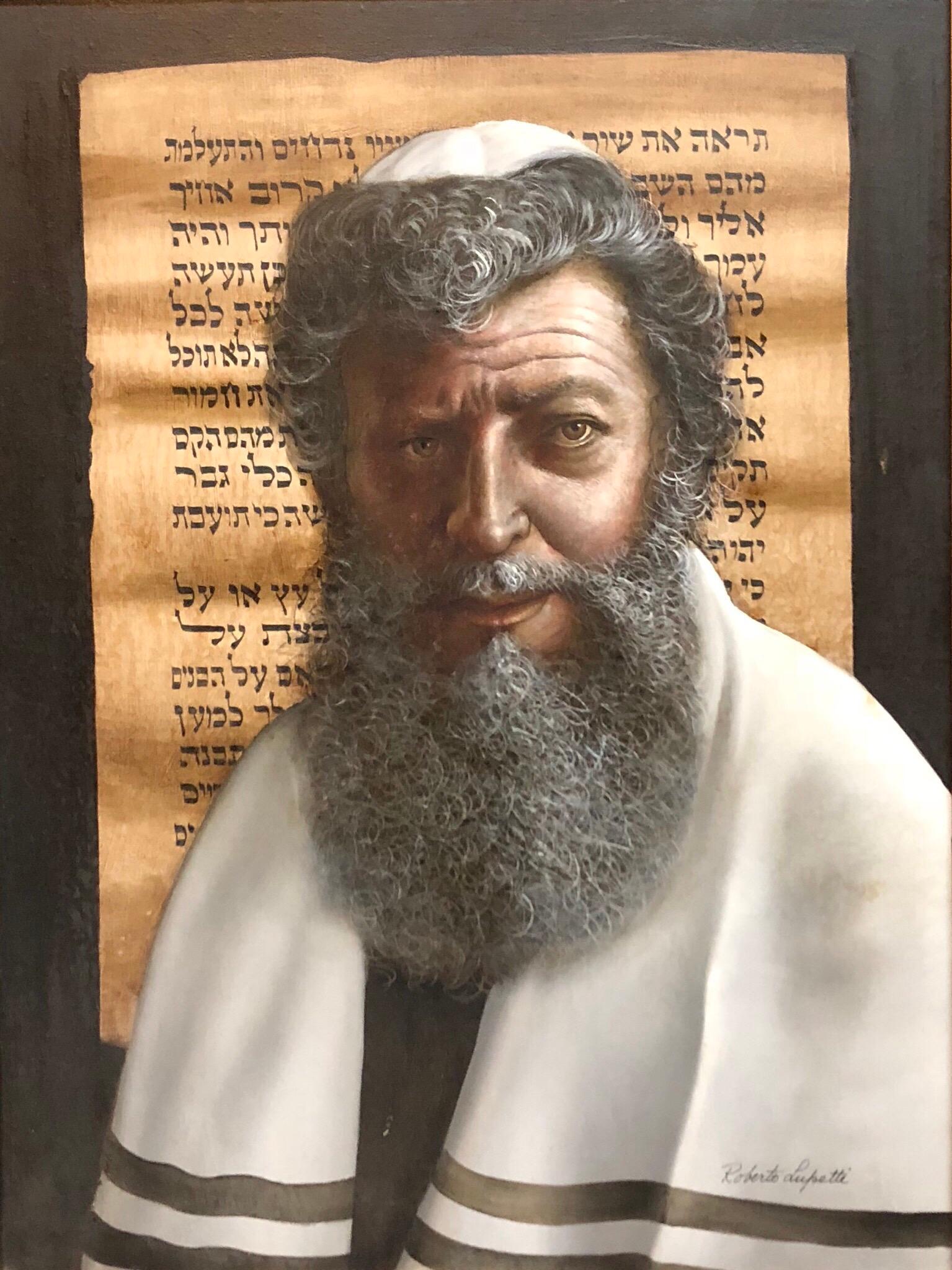Ölgemälde „Der Rabbiner“ Sensitives Judaica-Porträt eines italienischen amerikanischen Meisters – Painting von Roberto Lupetti