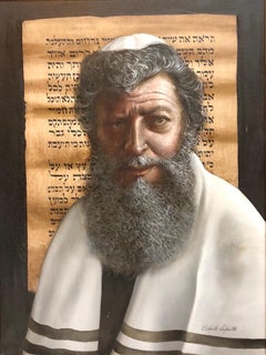 Oil Painting "The Rabbi" Sensitive Judaica Portrait by Italian American master