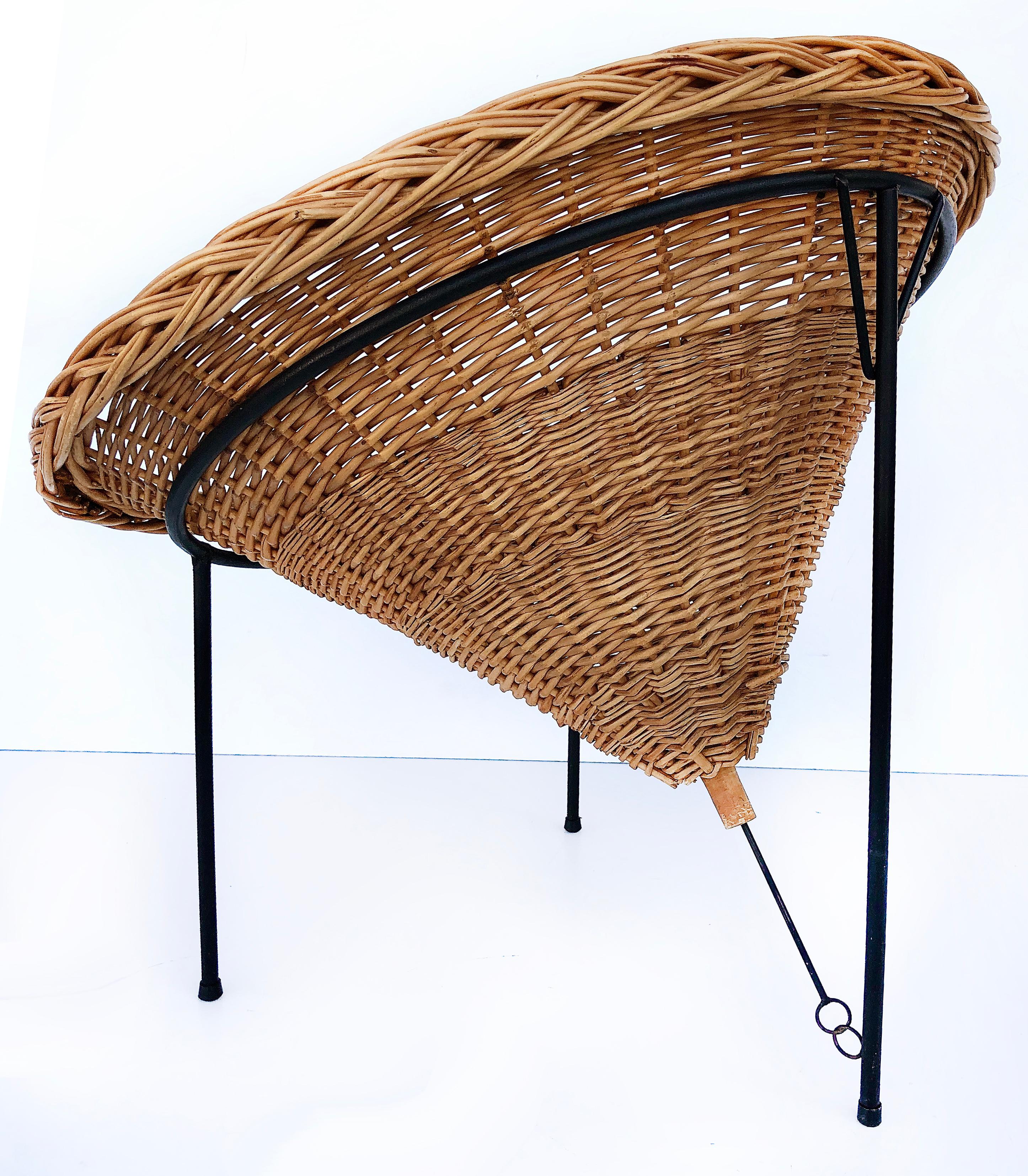 Italian Roberto Mango '50s Sunflower Wicker Cone Basket Chair