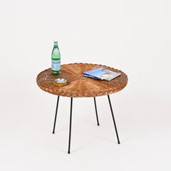 Roberto Mango Hand-Woven Rattan and Black Iron Large Coffee Table, Italy, 1970s