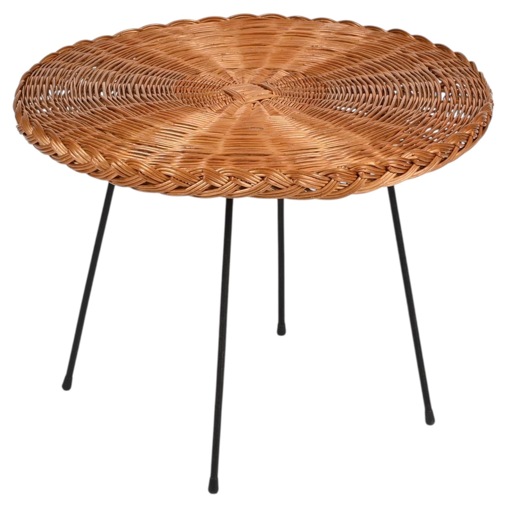 Roberto Mango Hand-Woven Rattan and Black Iron Large Coffee Table, Italy, 1970s