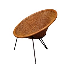 Roberto Mango Iron and Bamboo Cone Wicker Armchair, Italy 1970s