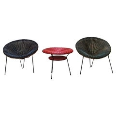 Roberto Mango Set aus zwei Sesseln und Couchtisch aus Rattan, Italien 1960er Jahre