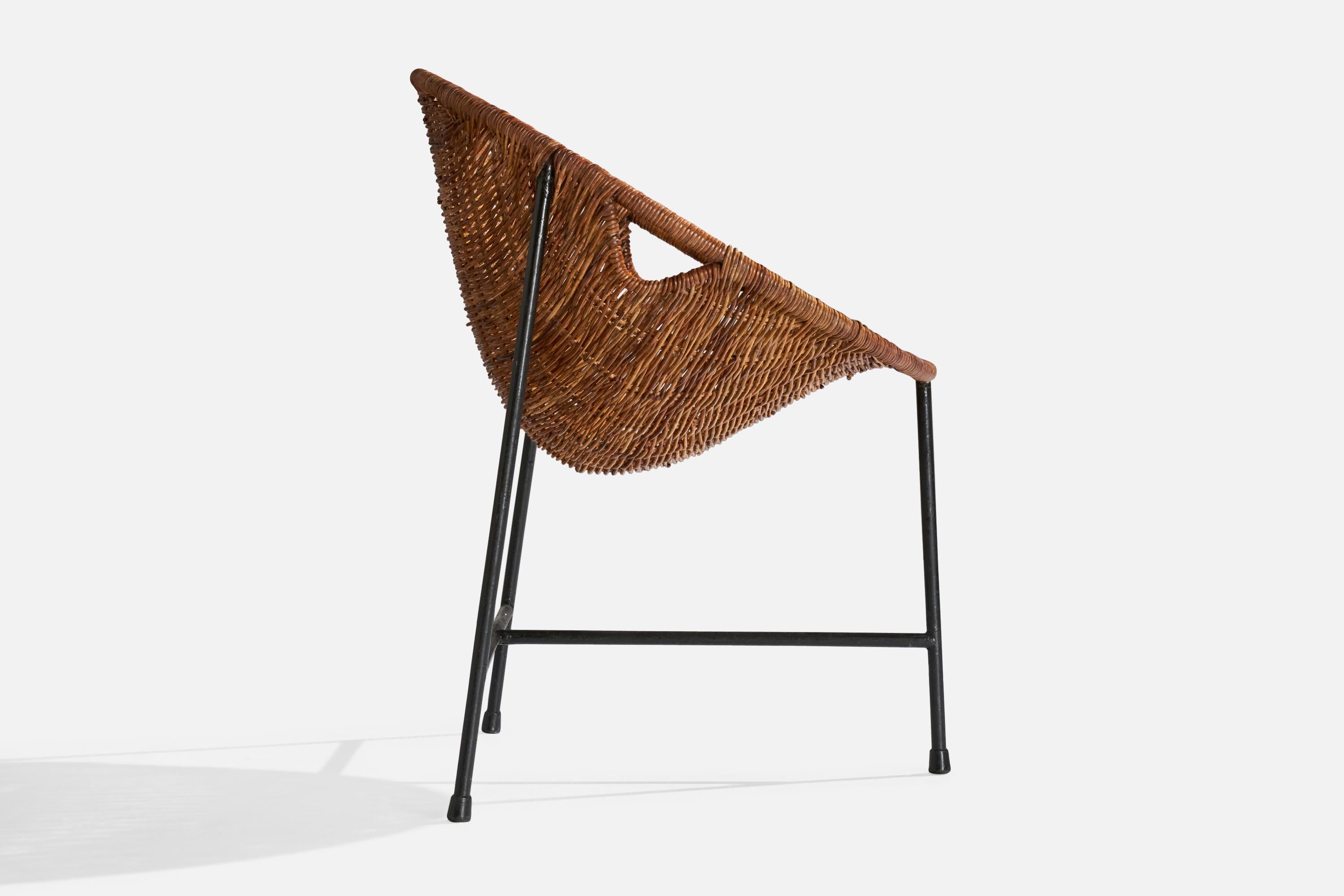 Mid-20th Century Roberto Mango, Side Chairs, Iron, Rattan, Italy, 1950s For Sale