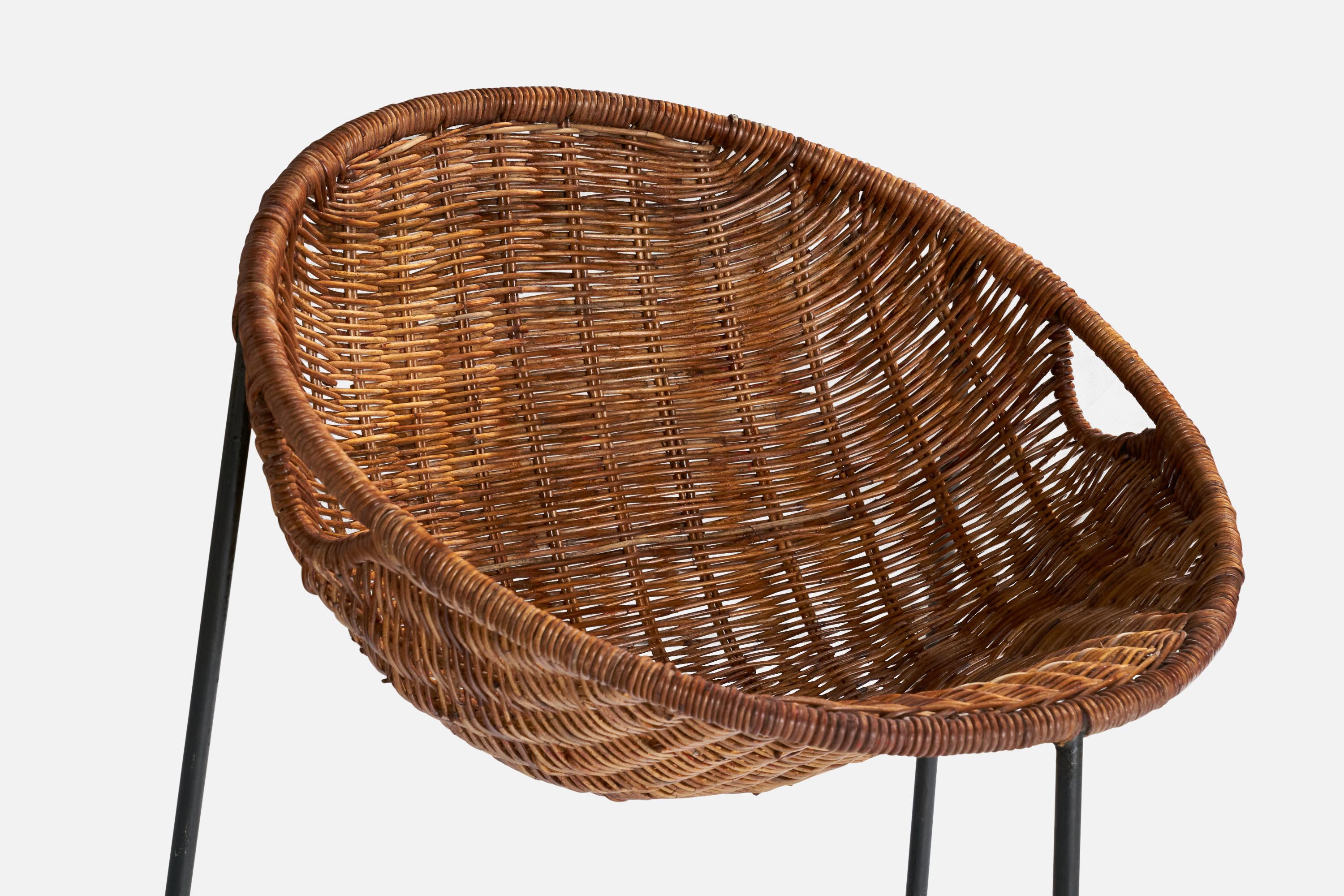 Roberto Mango, Side Chairs, Iron, Rattan, Italy, 1950s For Sale 1