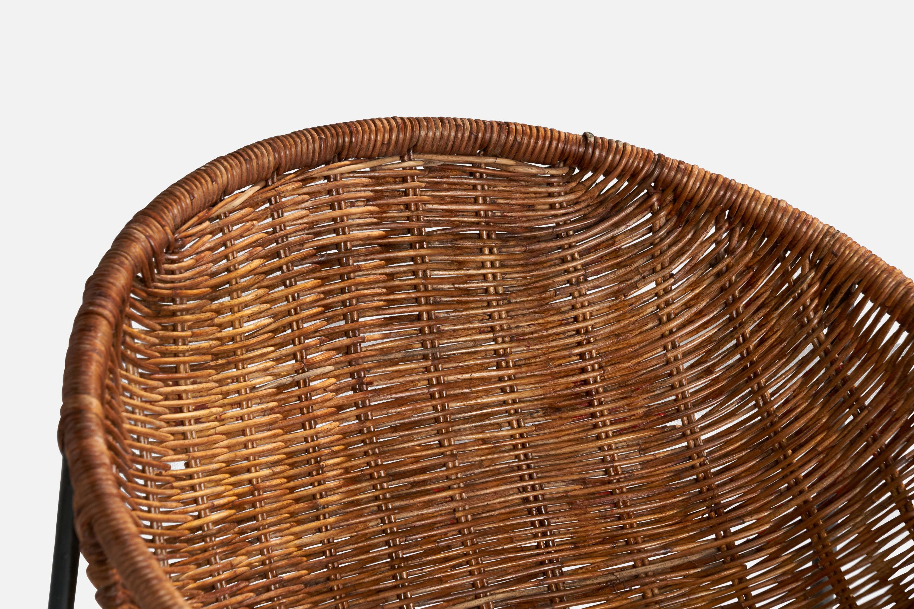 Roberto Mango, Side Chairs, Iron, Rattan, Italy, 1950s For Sale 2