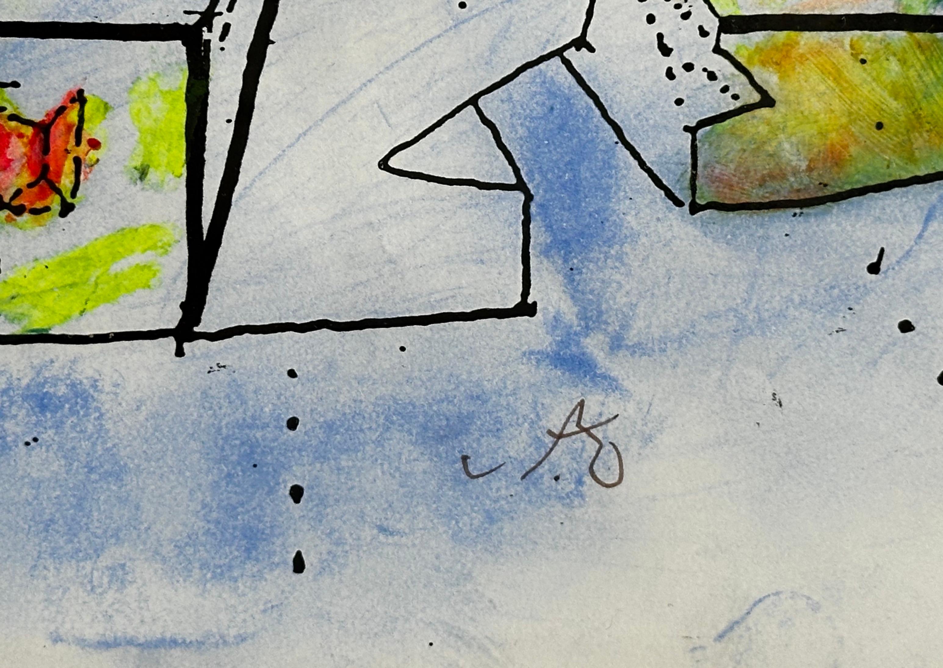 Sans Titre Dibujo sobre papel impreso, coloreado a mano - Mixed Media Art Surrealista de Roberto Matta