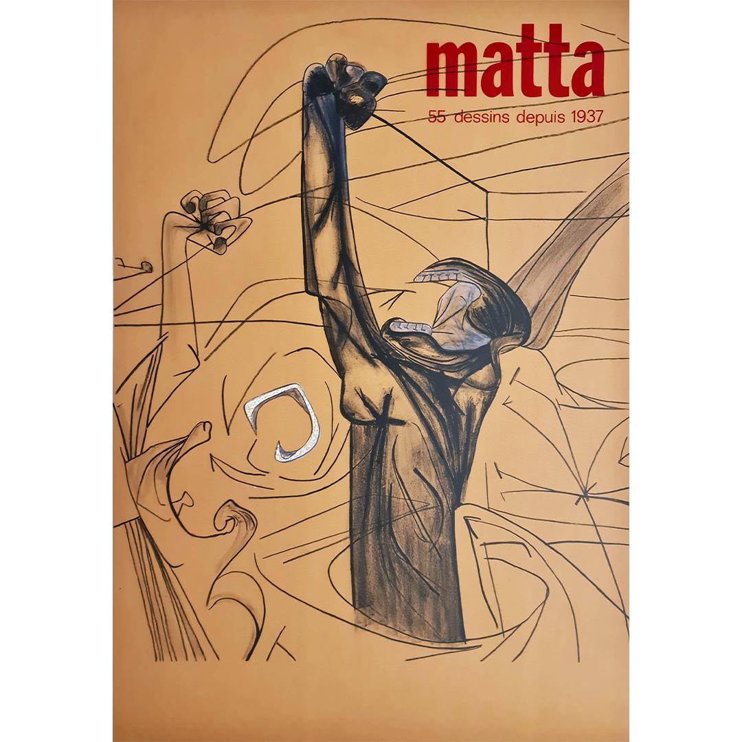 Belle affiche d'exposition retraçant les 55 dessins de Matta depuis 1937.

Né le 11 novembre 1911 à Santiago, au Chili, il a obtenu un diplôme d'architecture de l'université catholique de Santiago en 1932 et s'est ensuite rendu à Paris pour