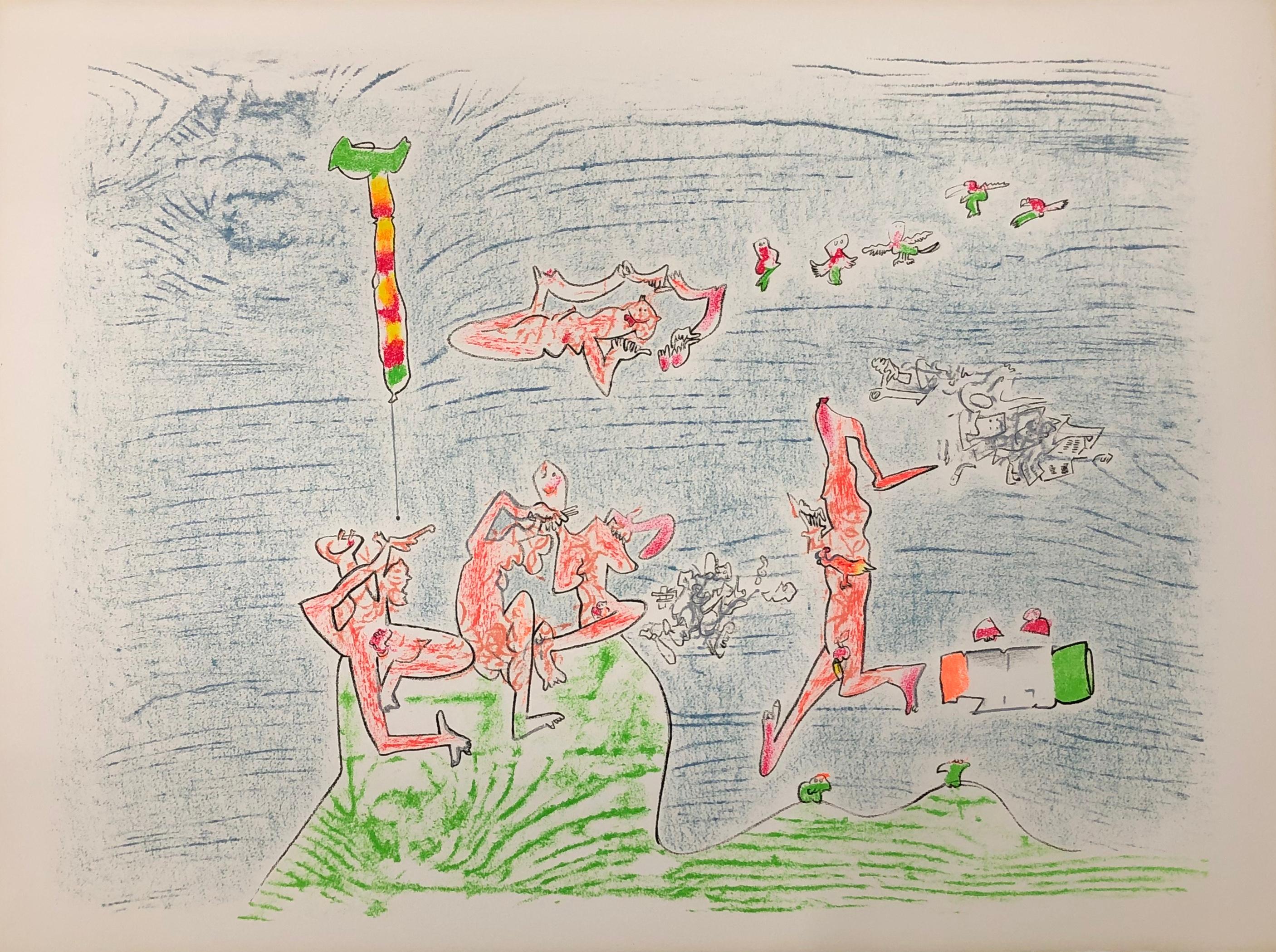 This colorful color lithograph by Roberto Matta was printed at the Atelier Mourlot in Paris in 1976 and comes from an edition of 100 - from the series "Ca Ira" (it'll be fine) Ref. Ferrari – Catalogue raisonné.

Certificate of Provenance: 
Each