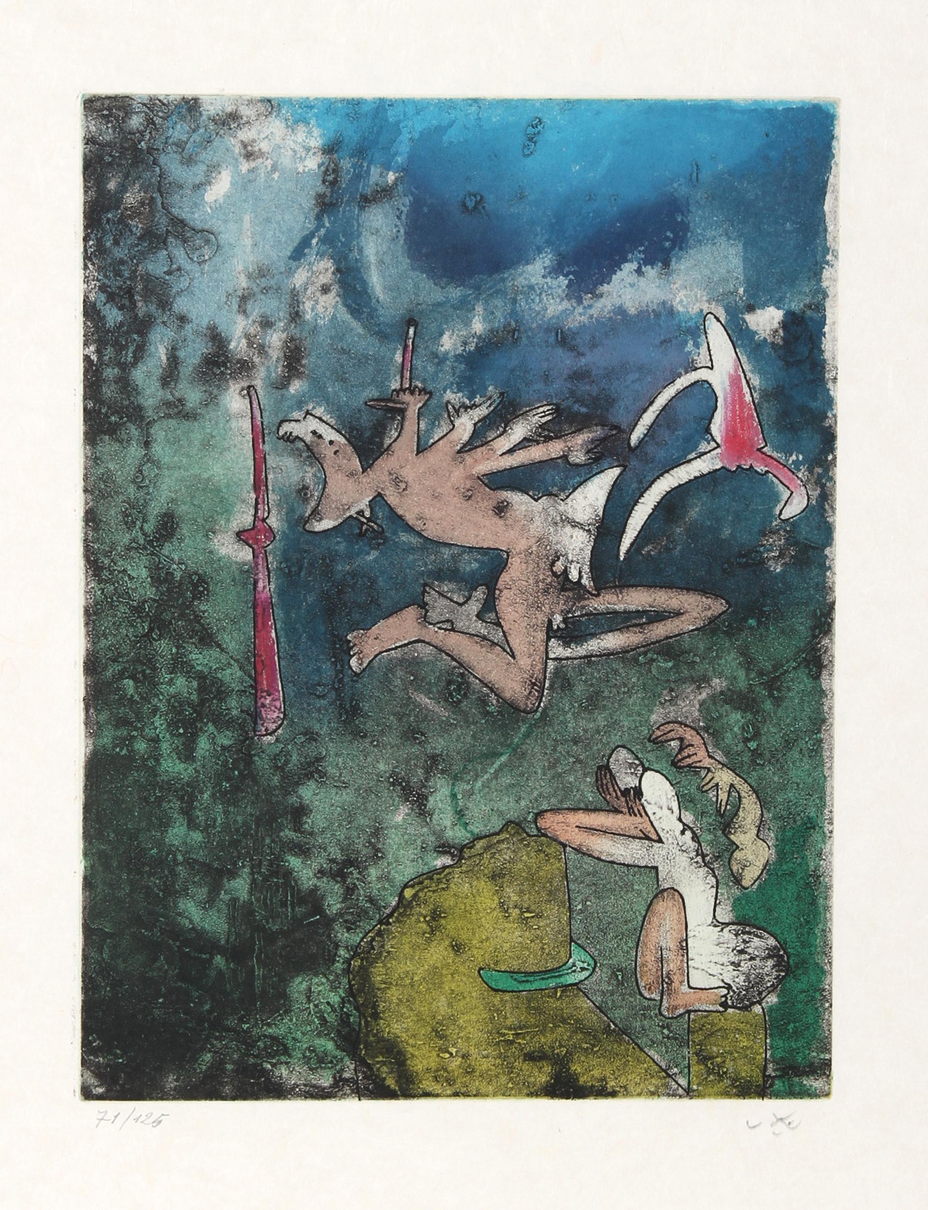 Centre Noeuds, Conjunto de 10 aguafuertes de Matta - Landscape Print Gris de Roberto Matta