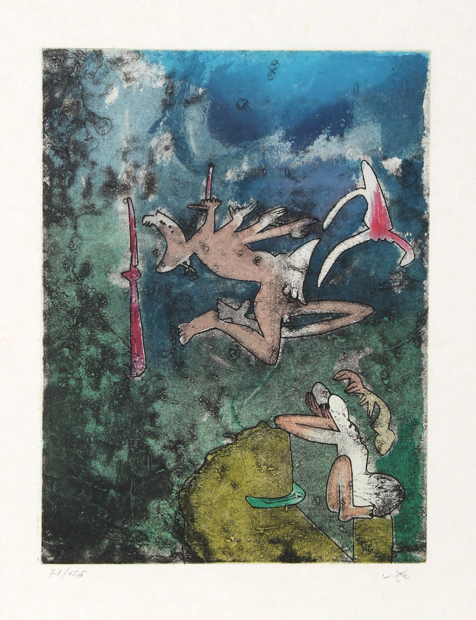 Centre Noeuds, Suite von 10 Aquatinta-Radierungen von Matta (Grau), Landscape Print, von Roberto Matta