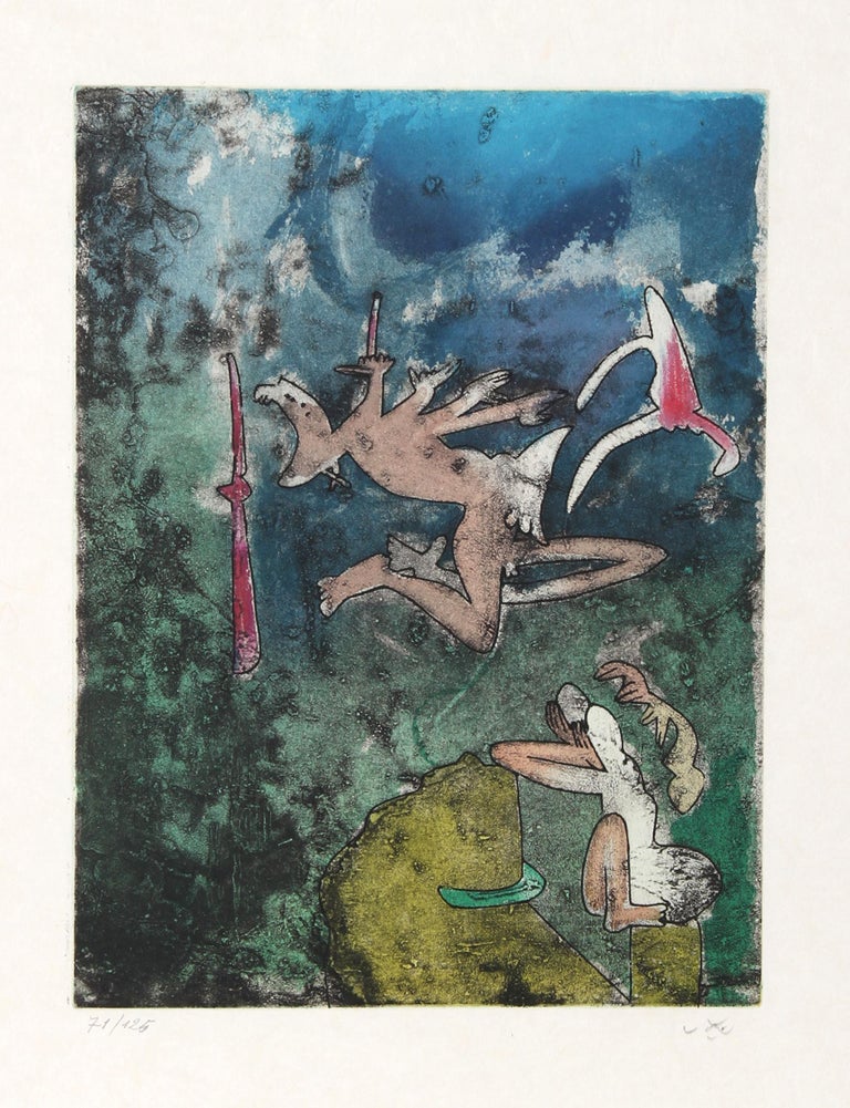 Centre Noeuds, Suite of 10 Aquatint Etchings by Matta - Gray Landscape Print by Roberto Matta