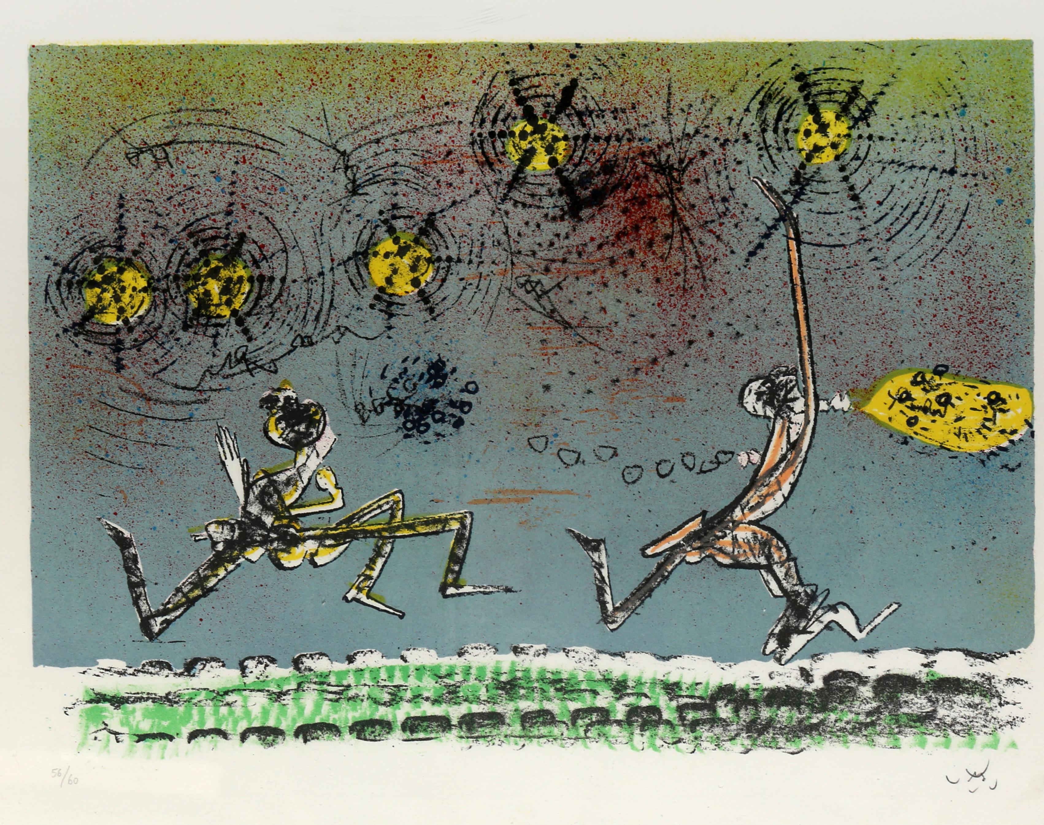 Comique Trippe XVI by Roberto Matta, Chilean (1911–2002)
Date: 1974
Lithograph, signed and numbered in pencil
Edition of 56/60
Image Size: 12.25 x 17.25 inches
Size: 16.25 x 20.5 in. (41.28 x 52.07 cm)
Frame Size: 18 x 22.58 inches
Publisher: