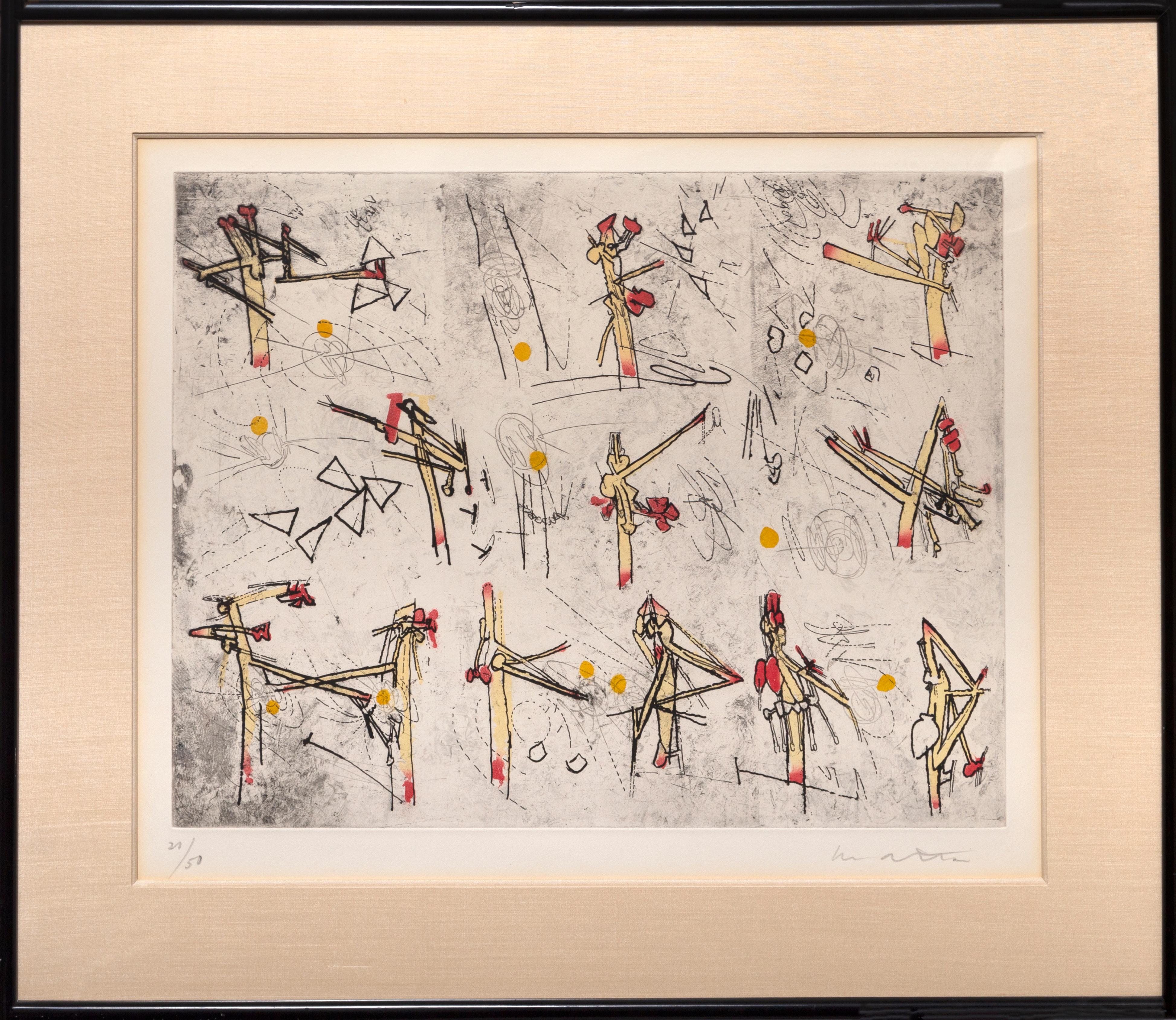 Cosmicstrip I by Roberto Matta, Chilean (1911–2002)
Date: 1959
Etching, signed and numbered in pencil
Edition of 21/50
Image Size: 14.75 x 19.25 inches
Frame Size: 23.75 x 28 inches
Printer: Atelier Georges Visat
Publisher: Editions Allan Frumkin