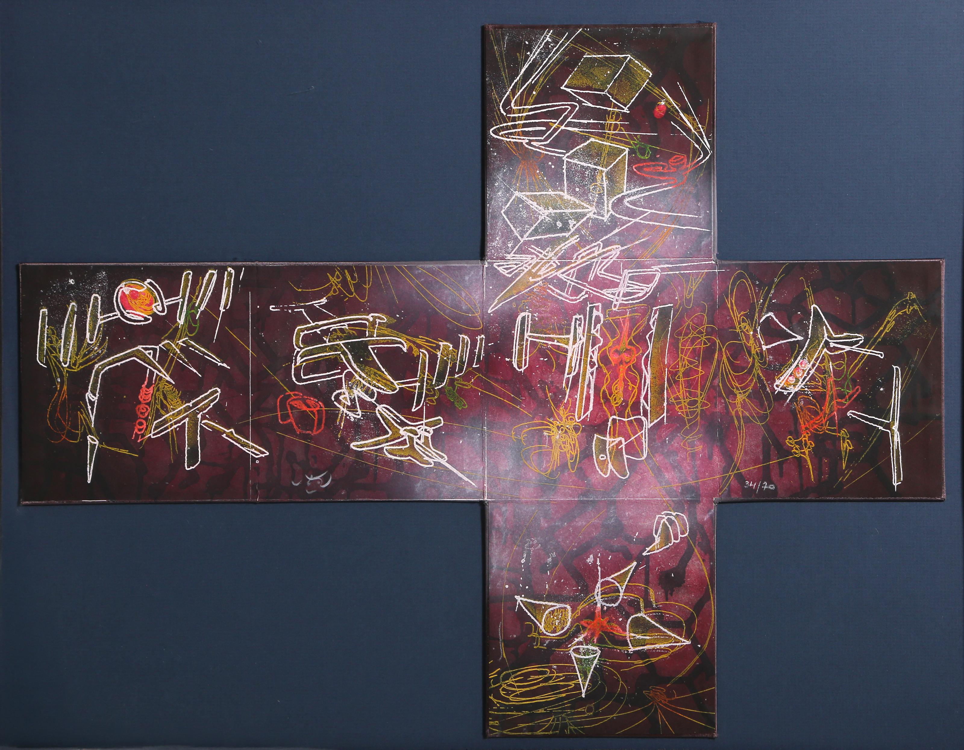« Des-Monstration » est une gravure à l'eau-forte et à l'aquatinte sur papier vélin, montée sur carton doublé de soie, réalisée par l'artiste surréaliste franco-chilien Roberto Matta (1911 - 2002), datée de 1980, tirage n° 34/70. Cette estampe