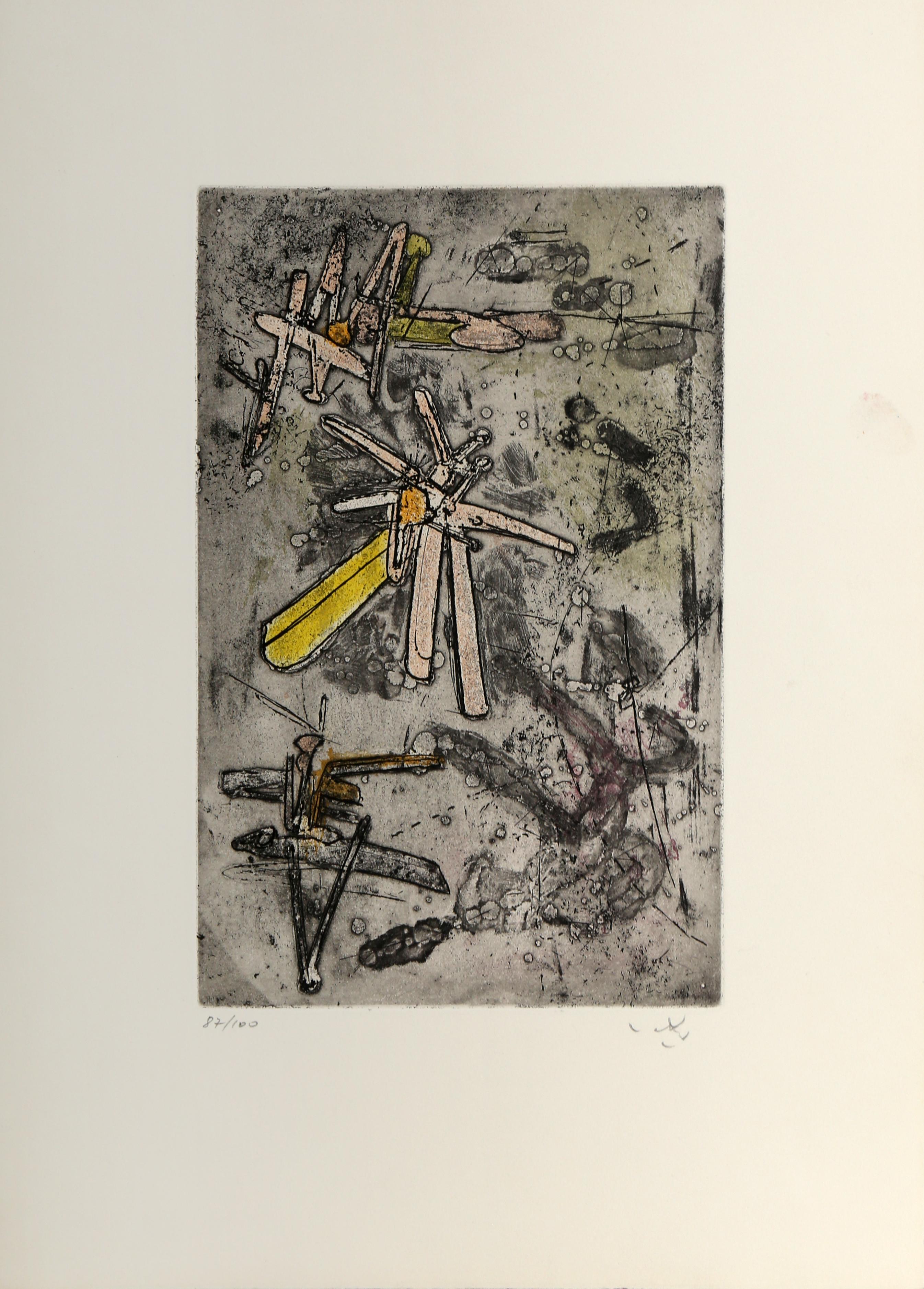 Roberto Matta is a Chilean artist who focused on abstract painting. Matta regularly explored themes of global war and conflict through his art and used messy, chaotic methods to bring subjects to life. This etching is an edition of 100 and is signed