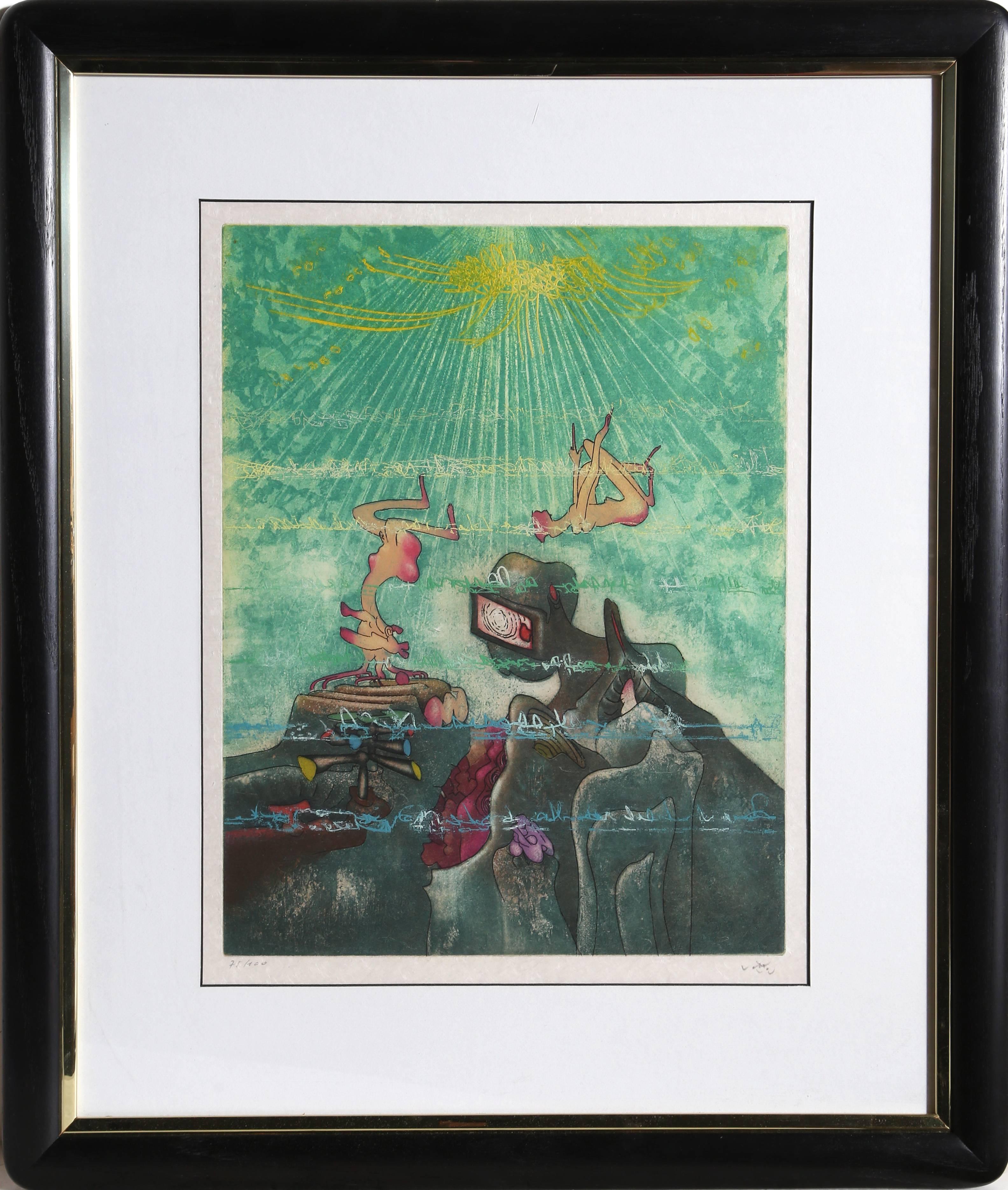 Figurative Print Roberto Matta - Epaisser de haut-mer d'Hom'mere II - L'Eautre, gravure à l'aquatinte par Matta