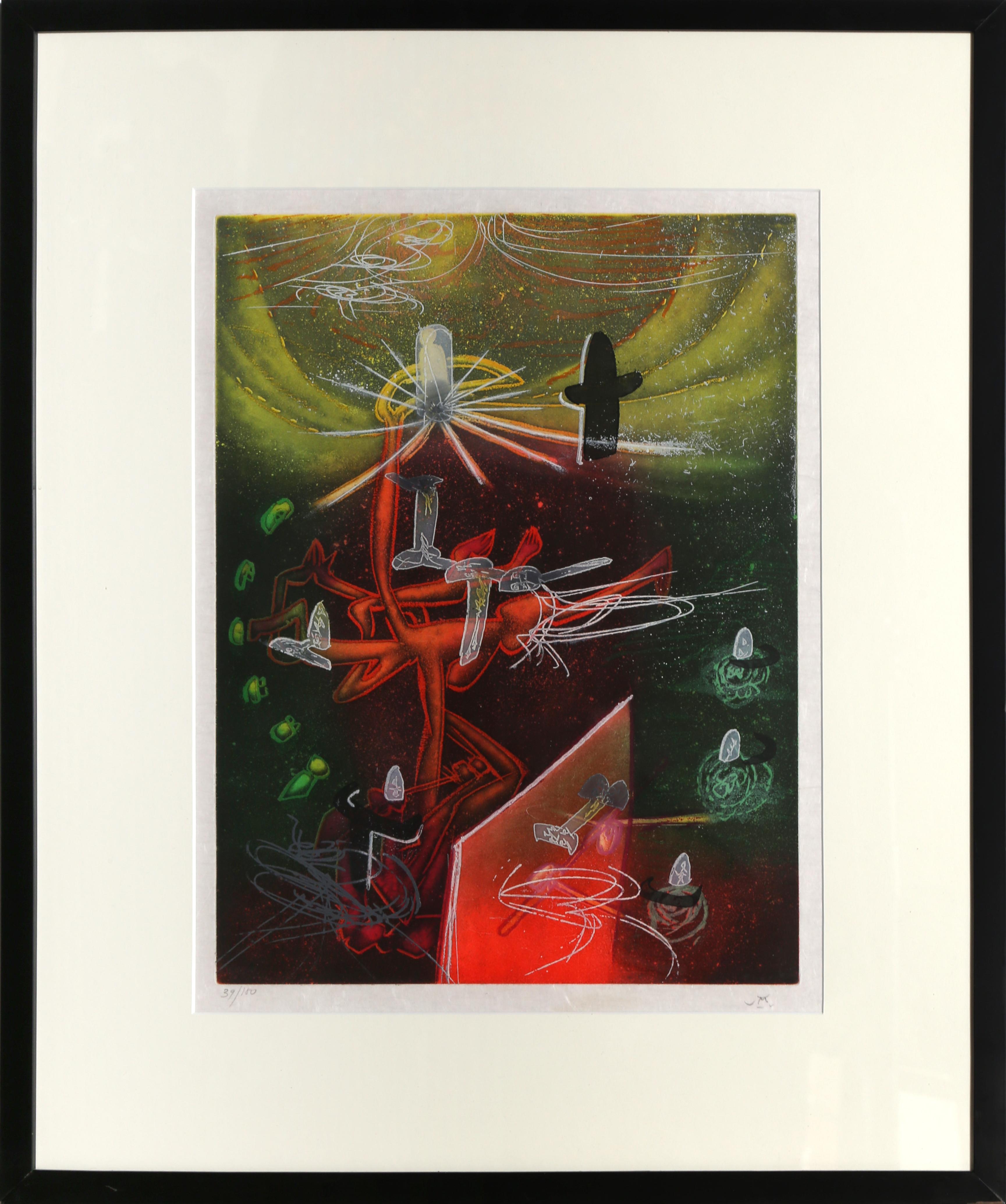 Surrealist Etching by Chilean artist Roberto Matta, from his series ”Une Saison En Enfer” (A Season in Hell), the famed poem by French poet Arthur Rimbaud. Signed and numbered in pencil.

Je Fixe des Vertiges
Roberto Matta, Chilean