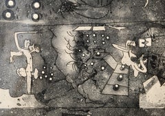 La Une a L'h Pile (Head to Head), Surrealist Aquatint Etching by Roberto Matta