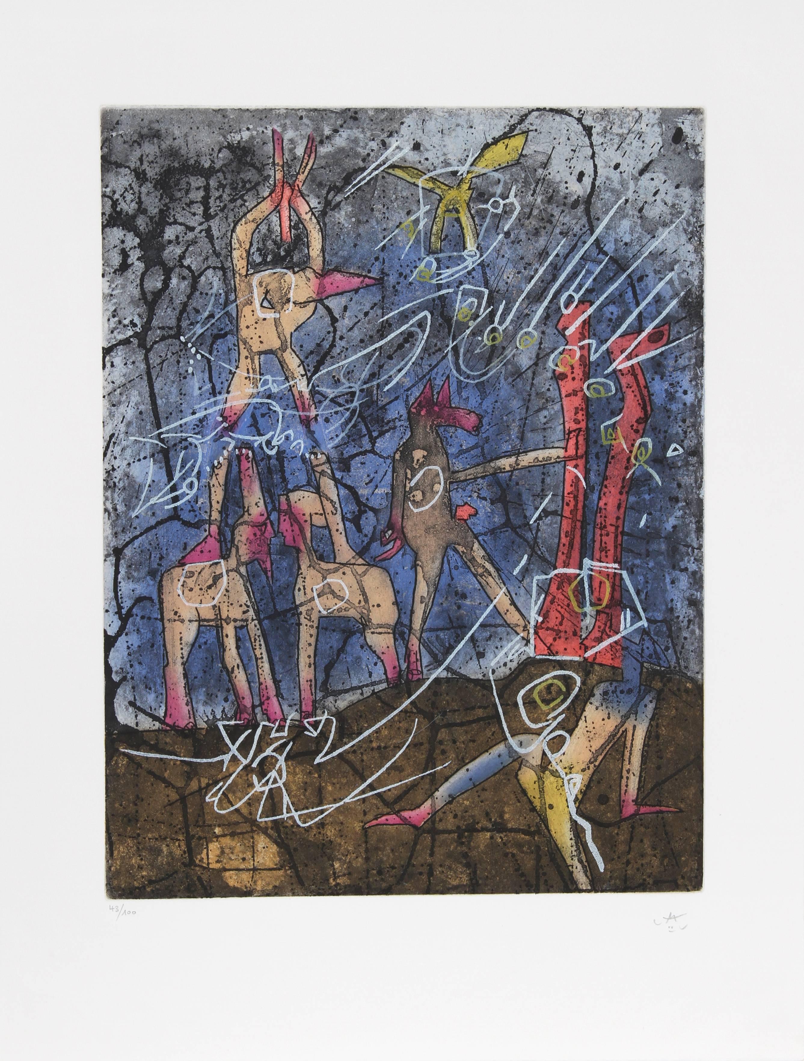 L'ame du Tarot de Theleme Portfolio of 5 Aquatint Etchings by Matta - Surrealist Print by Roberto Matta