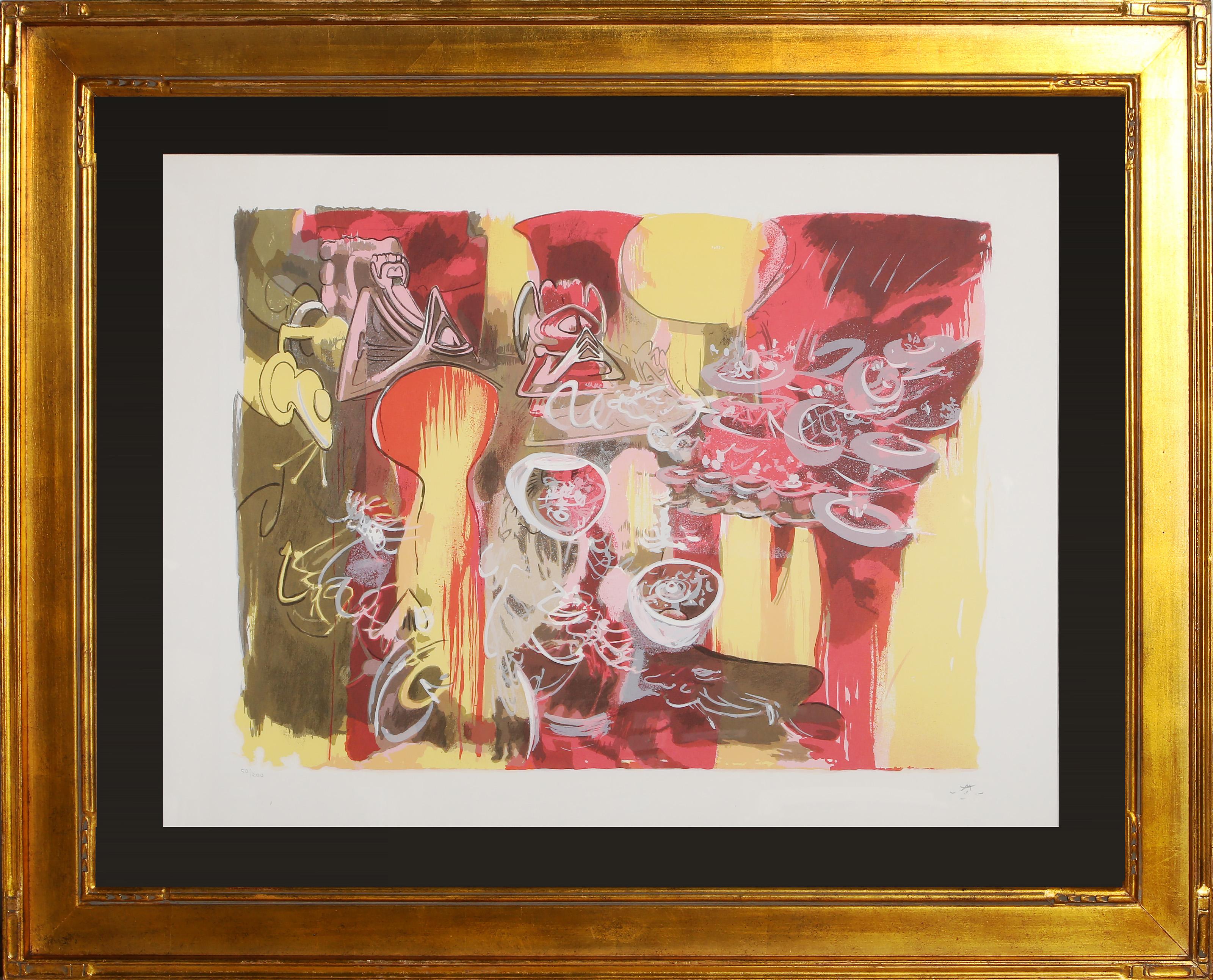 Roberto Matta, Chilean (1911 - 2002) - L'eau est Mana, Year:  1974, Medium:  Lithograph on Arches Paper, signed and numbered in pencil, Edition:  50/200, Image Size:  21.5 x 30 inches, Size:  26  x 40 in. (66.04  x 101.6 cm), Frame Size:  36.5 x