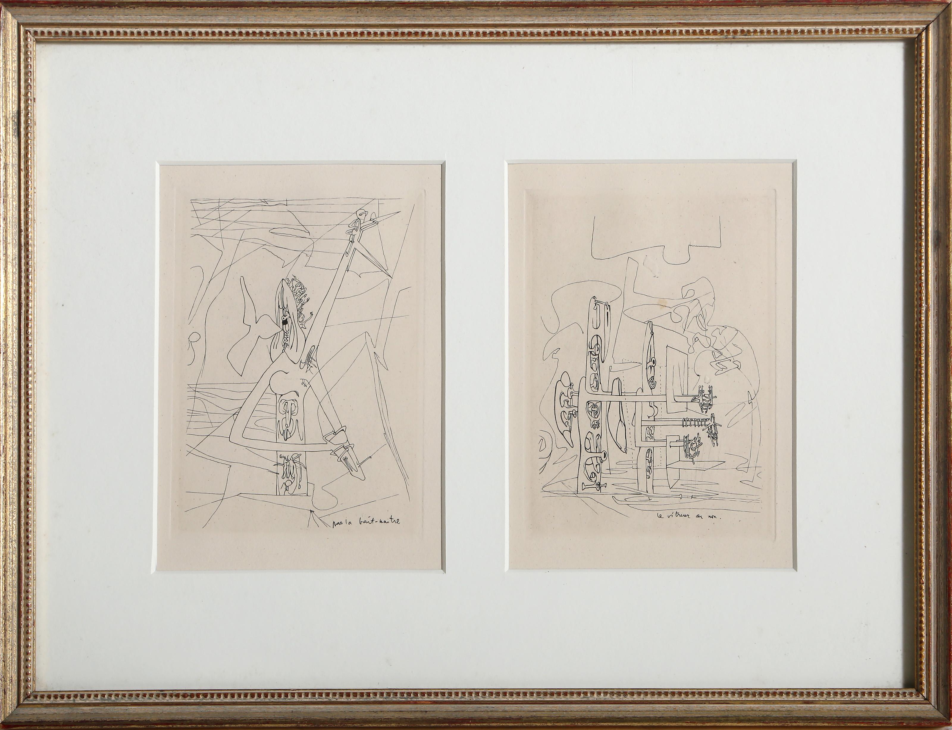 Roberto Matta, Chilien (1911 -2002) - Les Manifestes du Surréalisme Diptyque, Année :  1946, Moyen :  Deux eaux-fortes, titrées dans la planche, Edition :  58, Taille de l'image :  5.5 x 4 pouces, Taille :  6,5 x 10 po (16,51 x 25,4 cm), Taille du