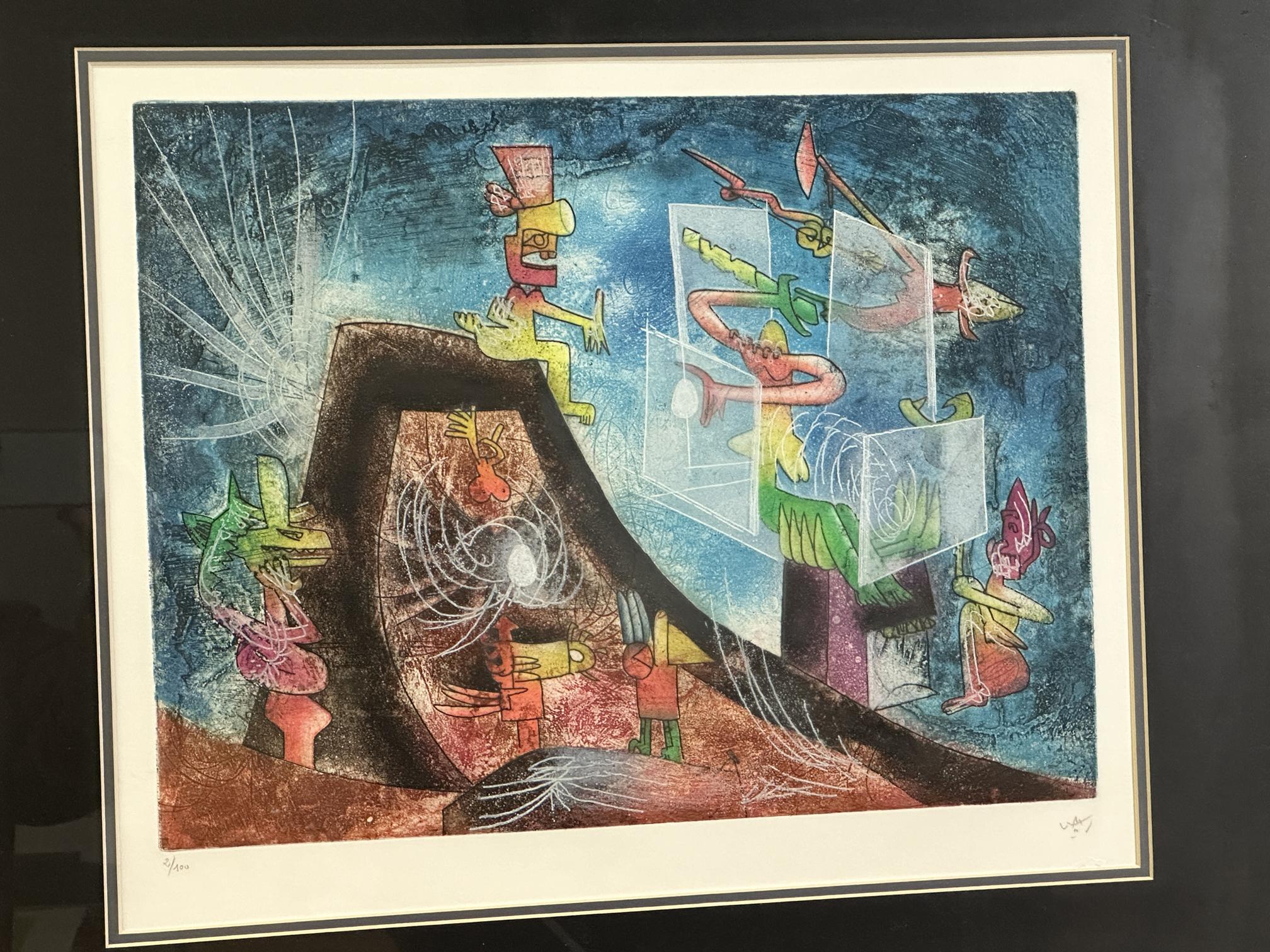 Roberto Matta 
The Oppressors Les Oprime 1983 
Year: 1983
Signed  Edition Size: Signed in pencil, numbered  2/100
Medium Type: Etching
Painter (ca.1912-2002). 
Frame Size: 34
