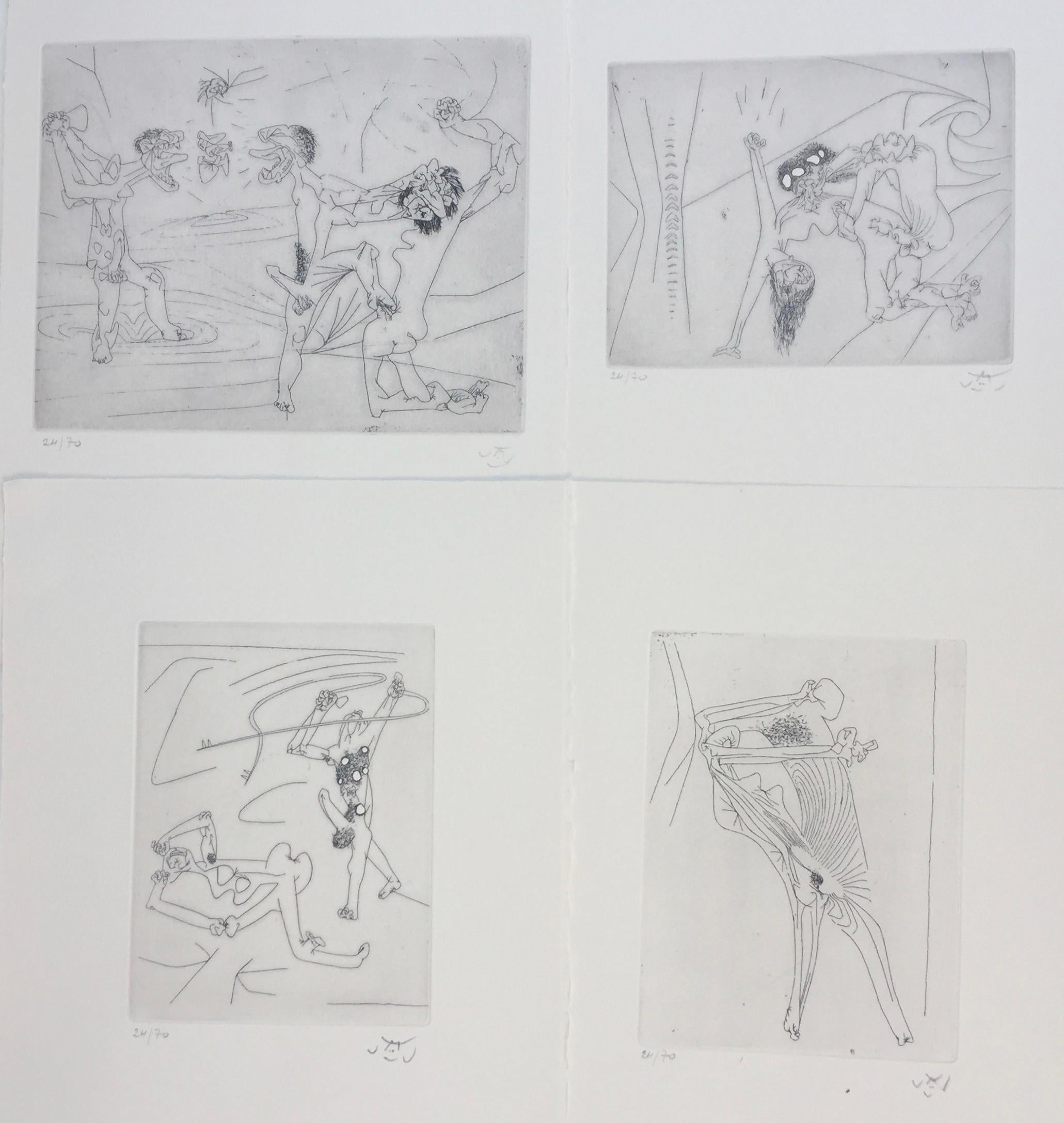 ROBERTO MATTA  (Cile 1911- 2002)

PORTFOLIO DELLA NUOVA SCUOLA (1943-5) (Sabatier 1-7, 4 stampe non registrate da Sabatier)

Portfolio con la serie completa di 10 incisioni più l'incisione del frontespizio. Le incisioni create nel 1943-47 (stampate